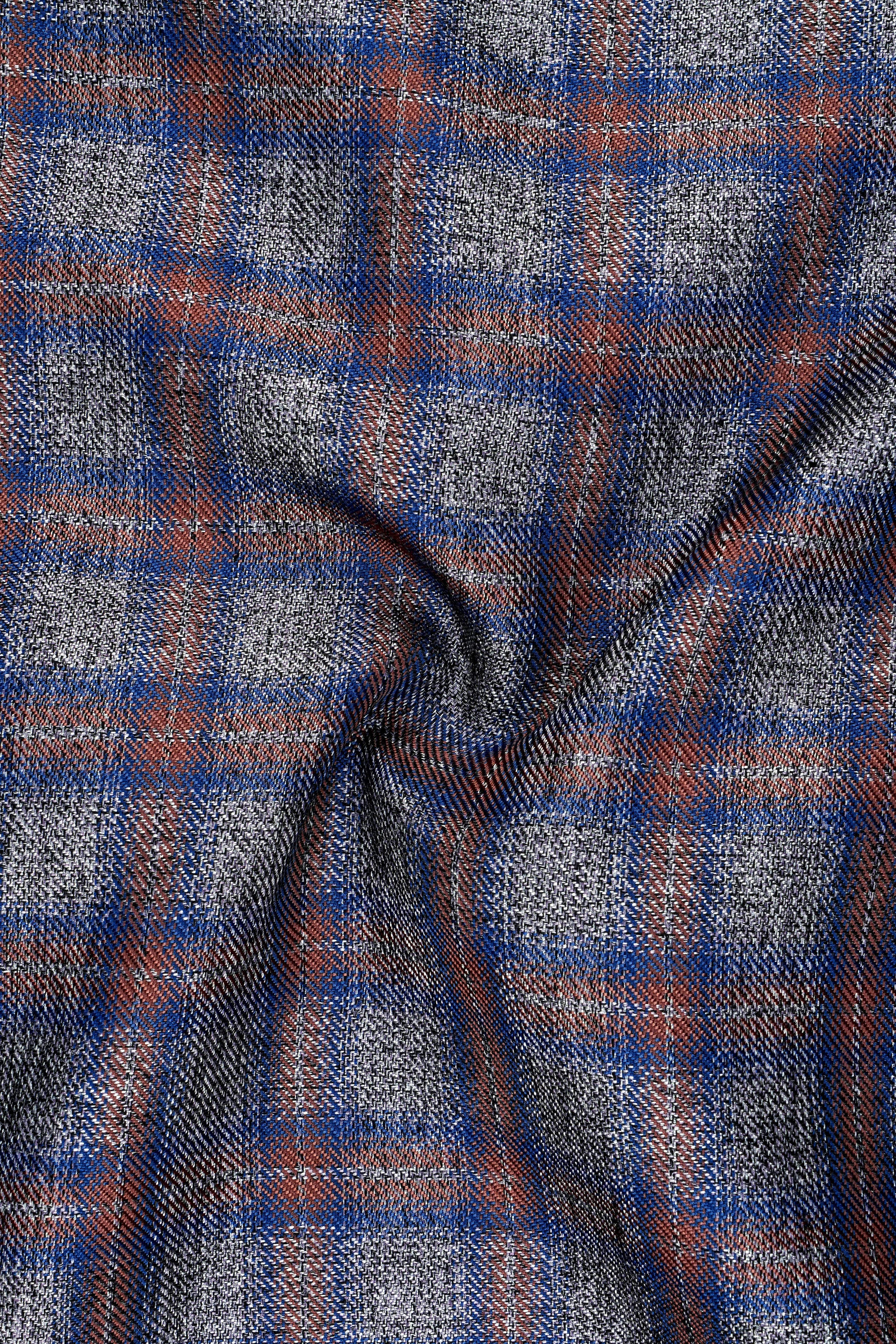 Fuscous Gray Checkered Single Breasted Black Lapel Designer Blazer