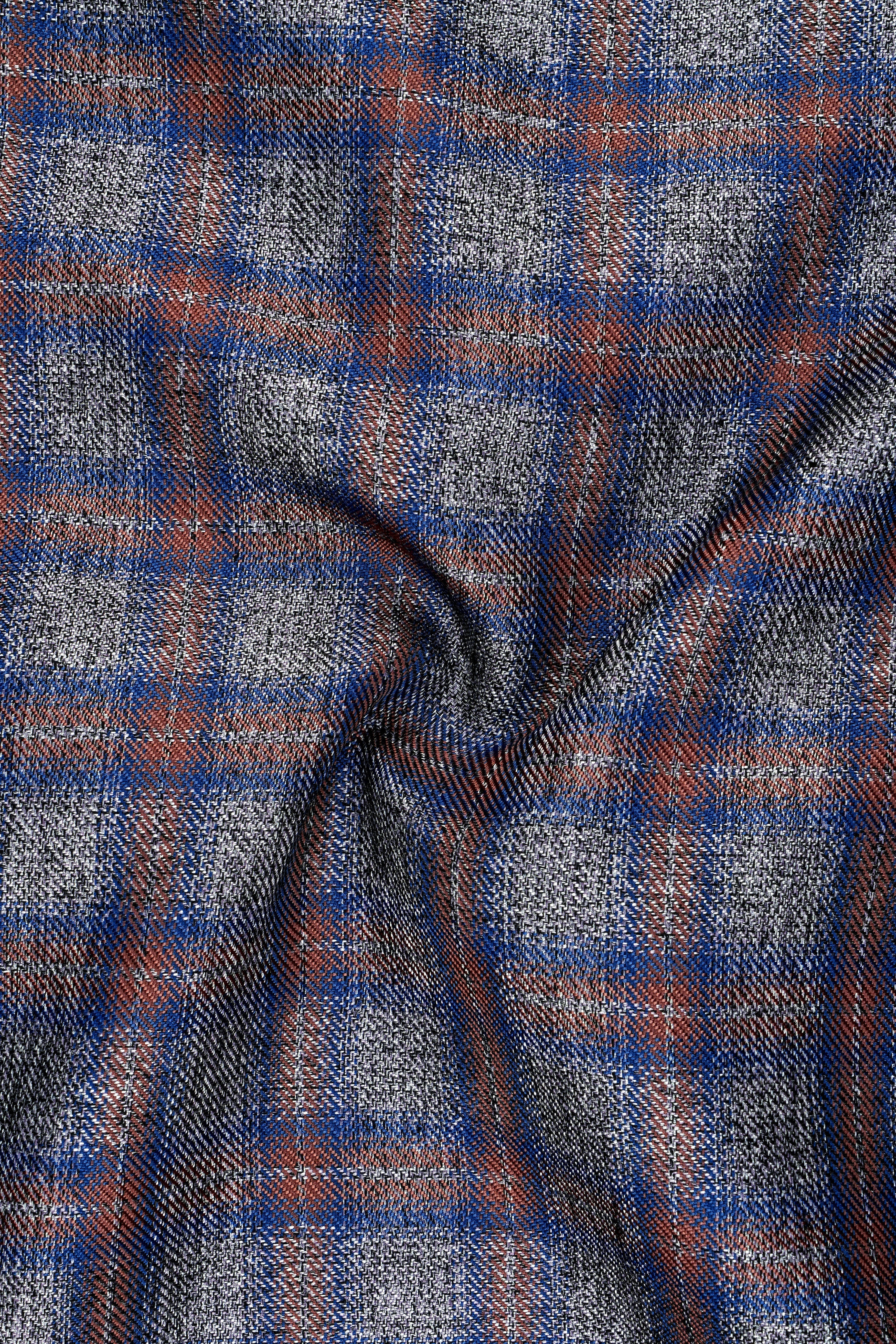 Fuscous Gray Checkered Single Breasted Black Lapel Designer Blazer