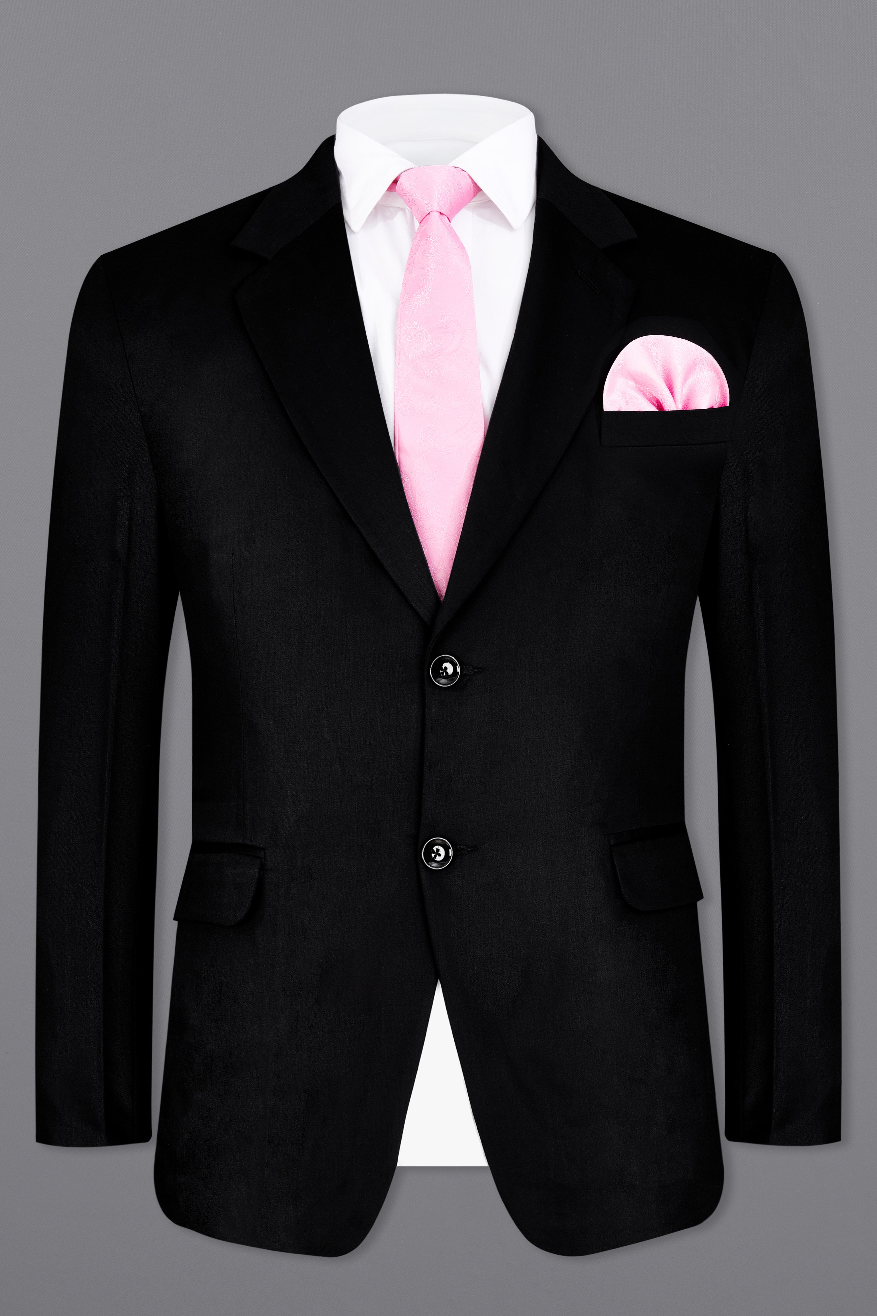 Pink Suit with Black Waistcoat and Pink Tie