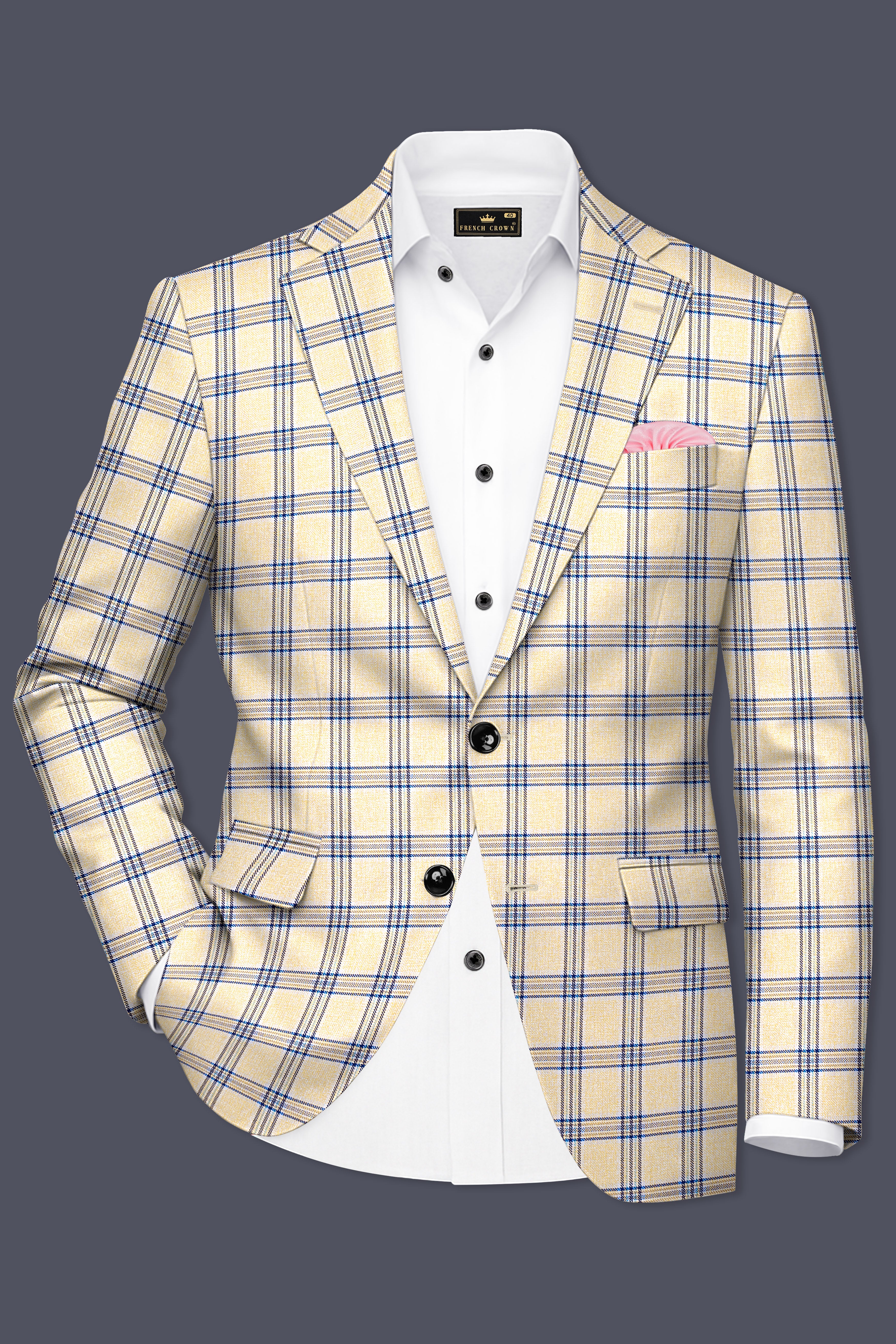 Coriander Light Brown with Rhino Blue Plaid Single Breasted Blazer