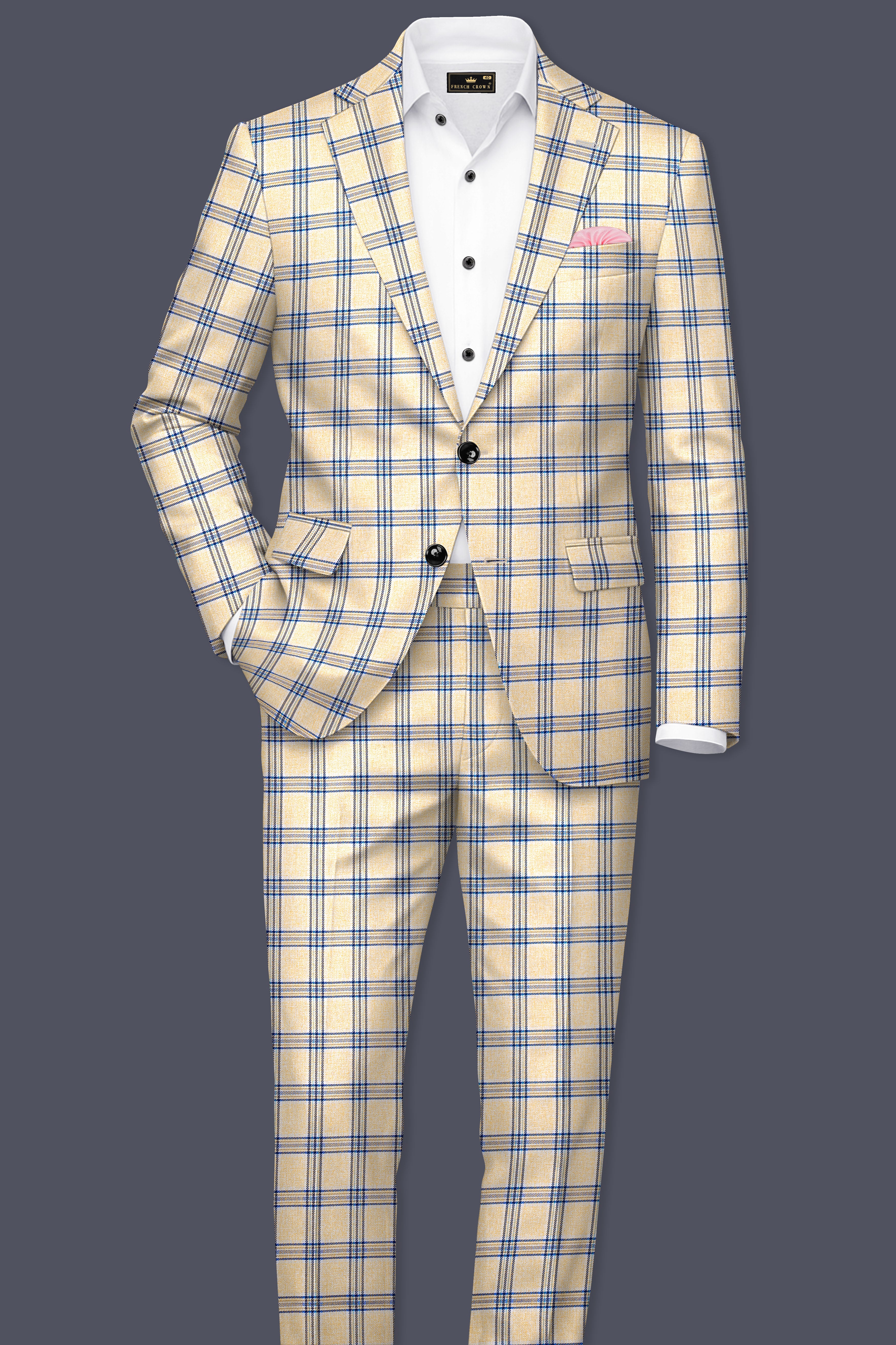 Coriander Light Brown with Rhino Blue Plaid Single Breasted Blazer