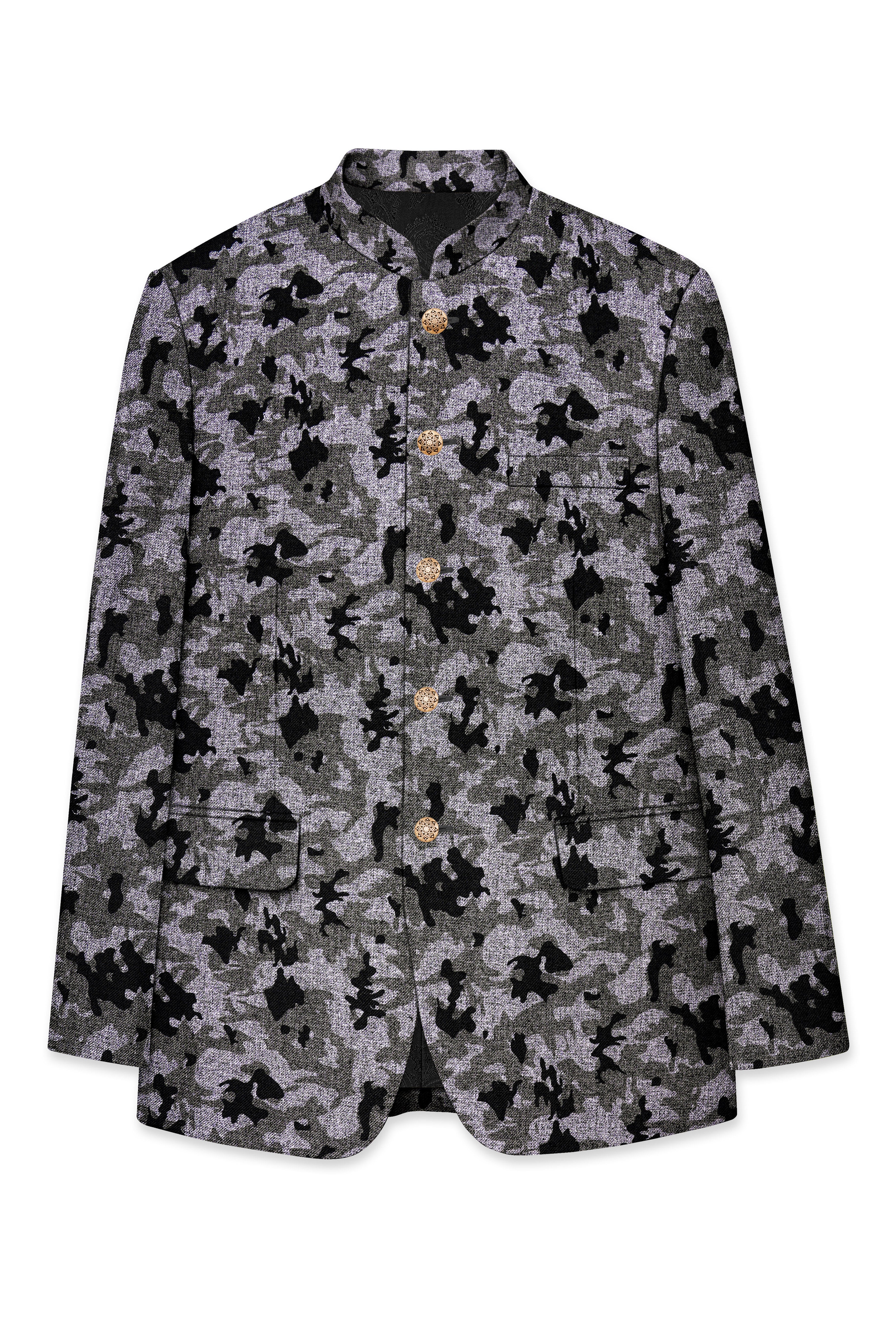 Merlin Green with Scorpion Gray Chintz Printed Bandhgala Designer Blazer