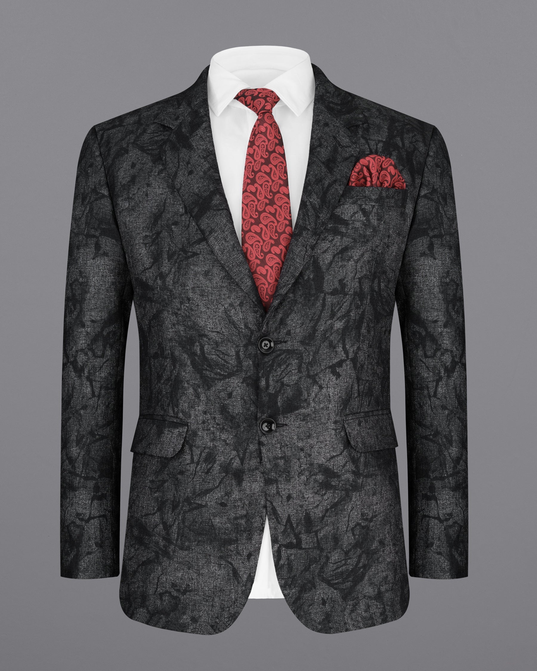 Flint Gray and Jade Black Textured Single Breasted Designer Blazer