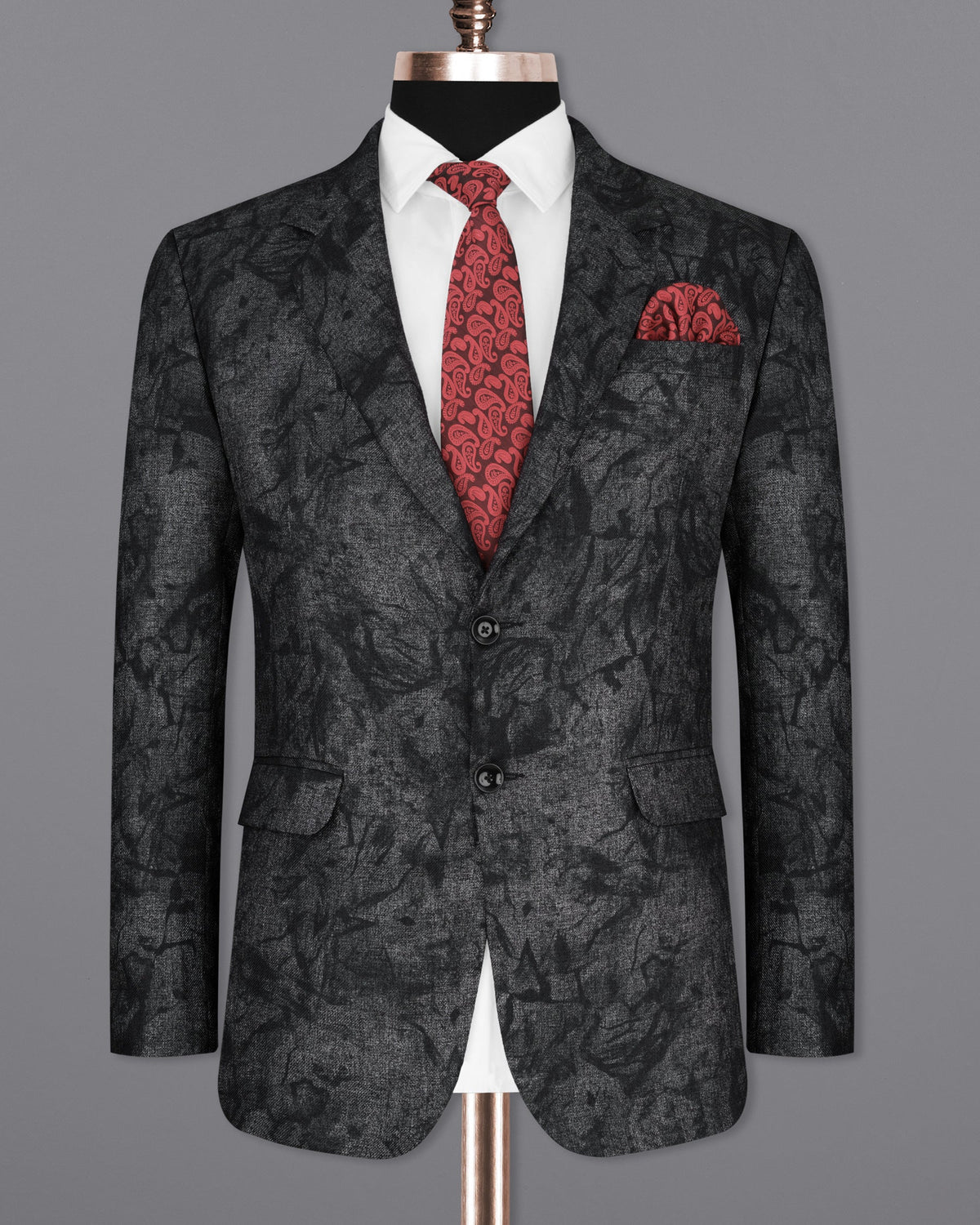 Flint Gray and Jade Black Textured Single Breasted Designer Blazer