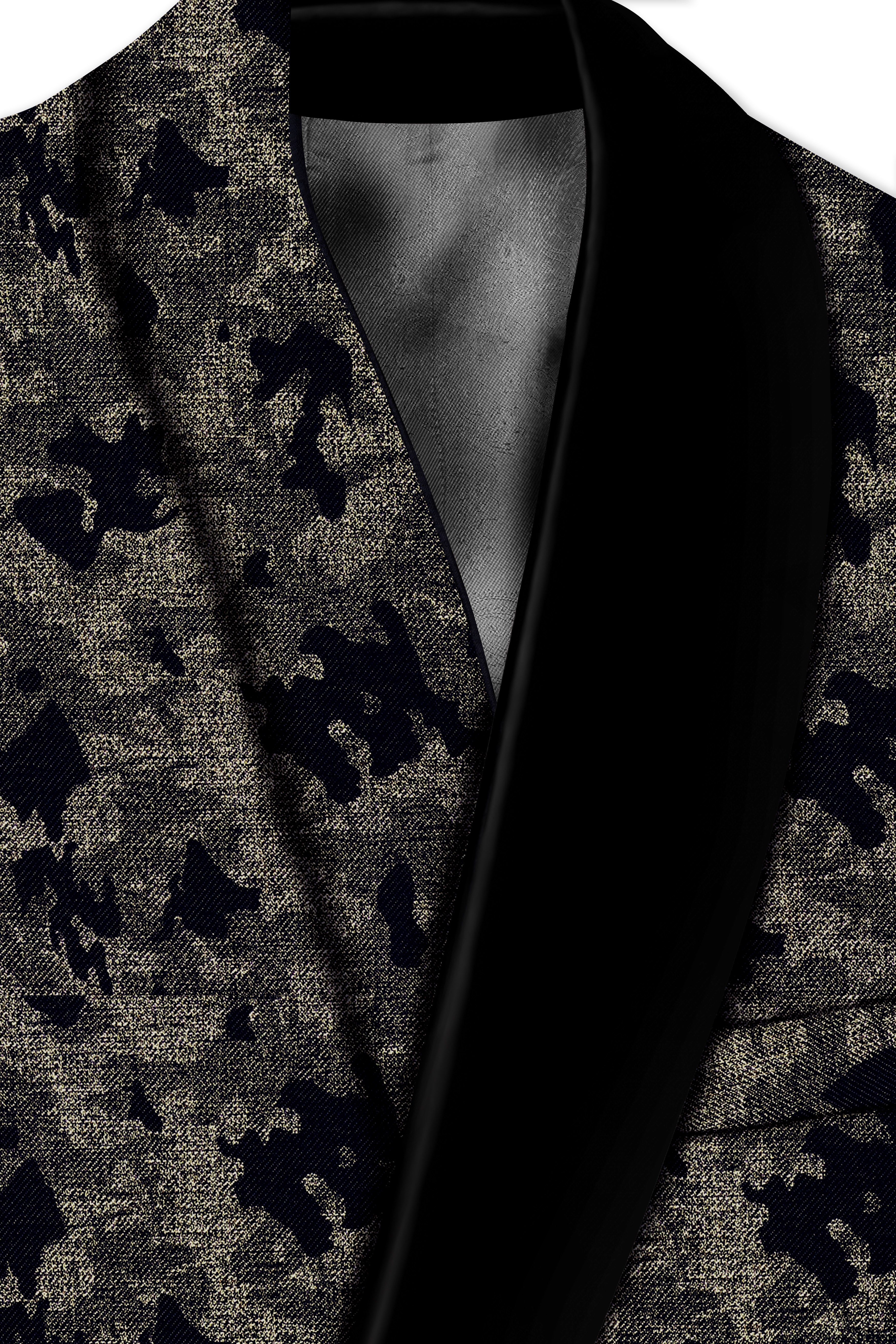 Tundora Brown with Jade Black Ditsy Textured Designer Tuxedo Blazer