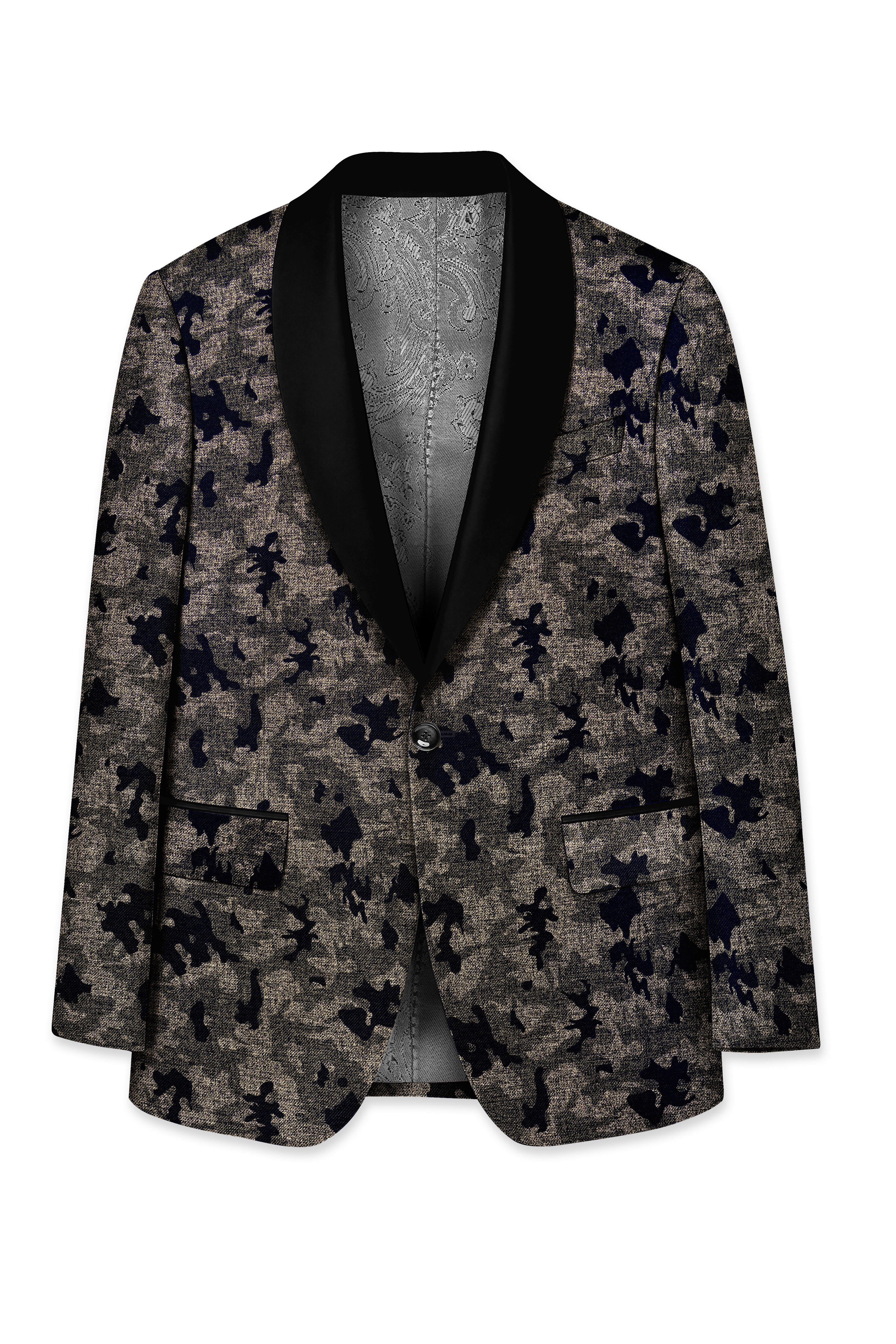 Tundora Brown with Jade Black Ditsy Textured Designer Tuxedo Blazer