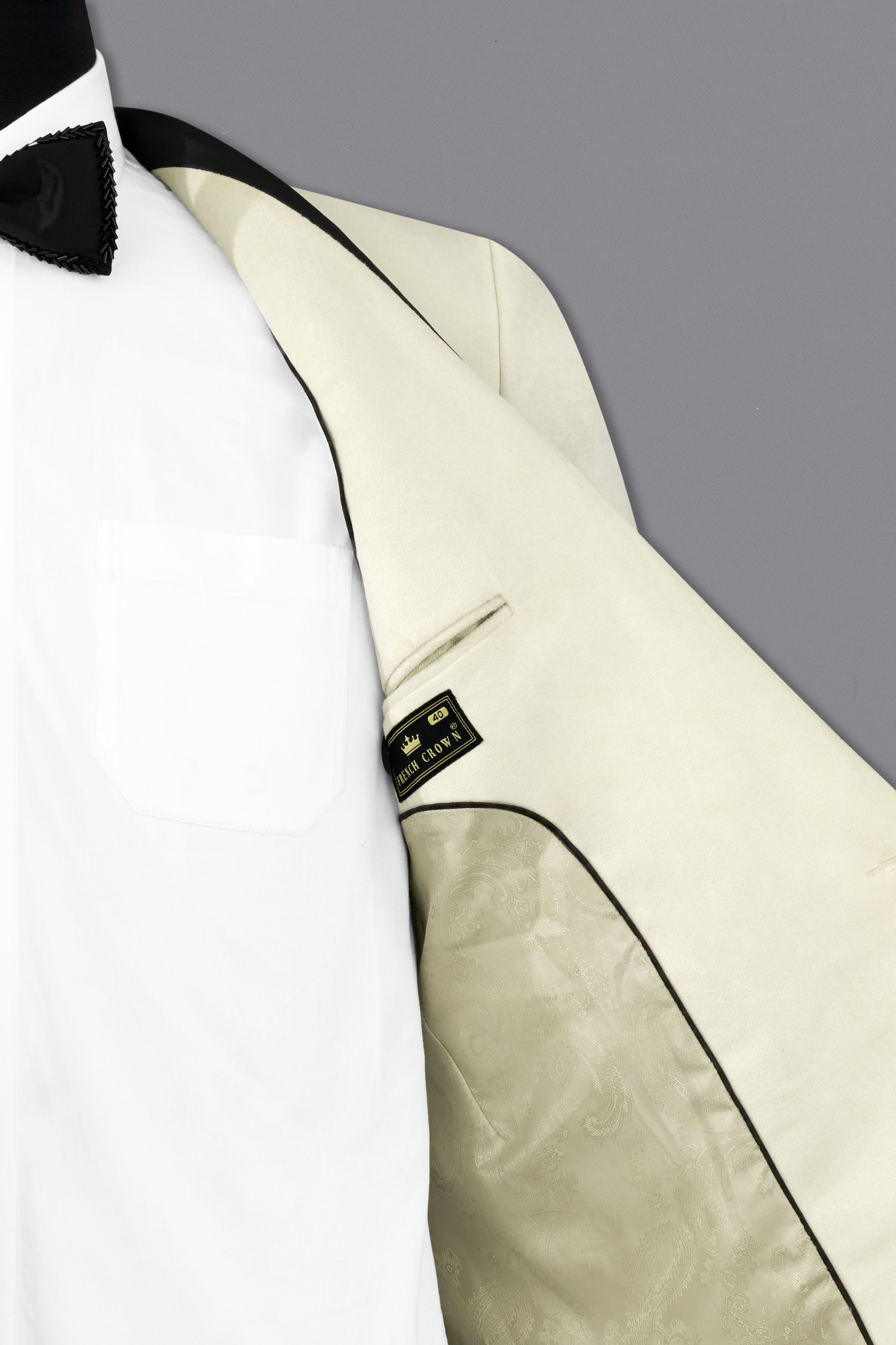 Pearl Bush Cream Velvet Plain-Solid Premium Tuxedo-Blazer for Men.