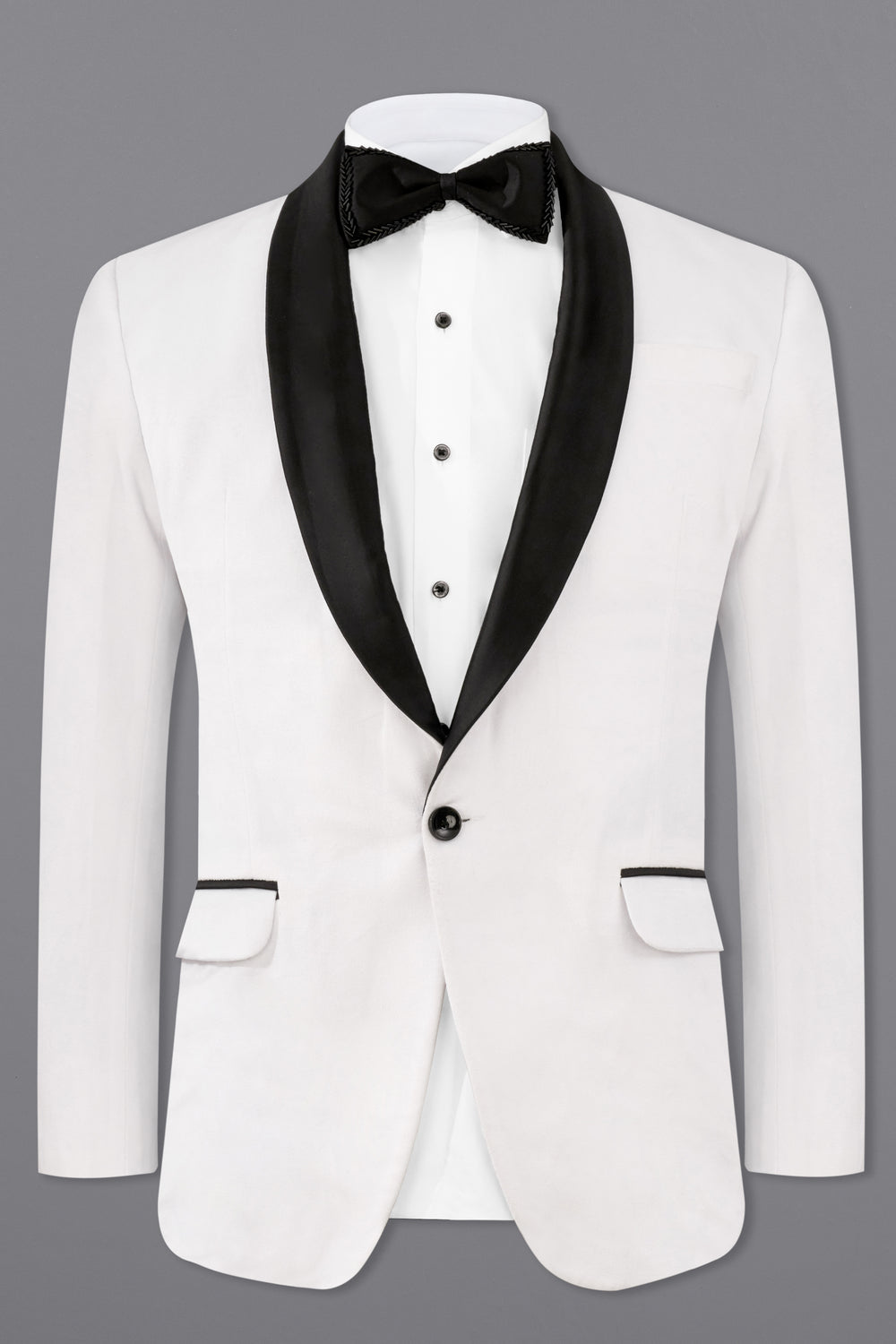 BRIGHT WHITE VELVET TUXEDO DESIGNER BLAZER