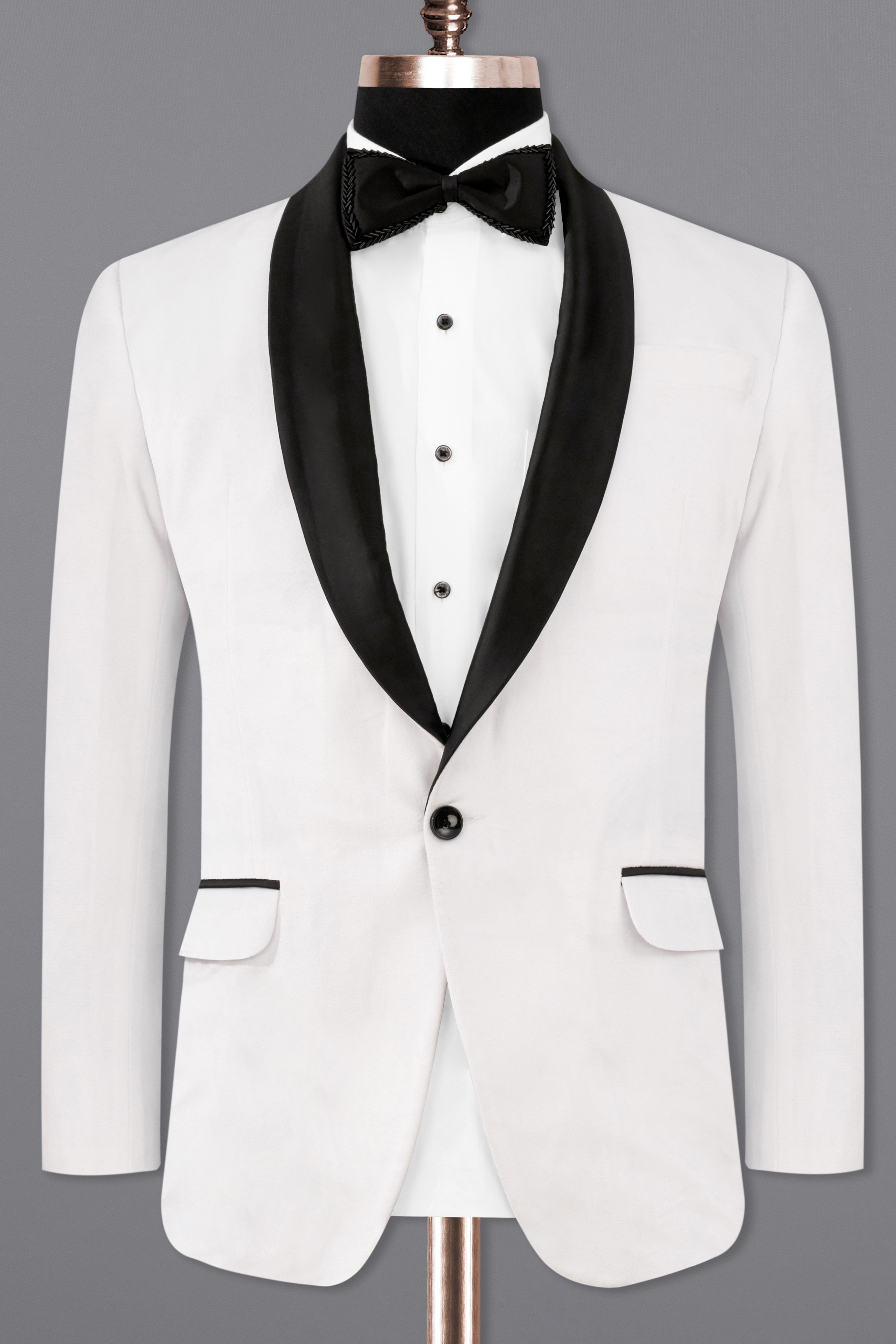 Bright White Velvet Plain Solid Premium Tuxedo Blazer for Men