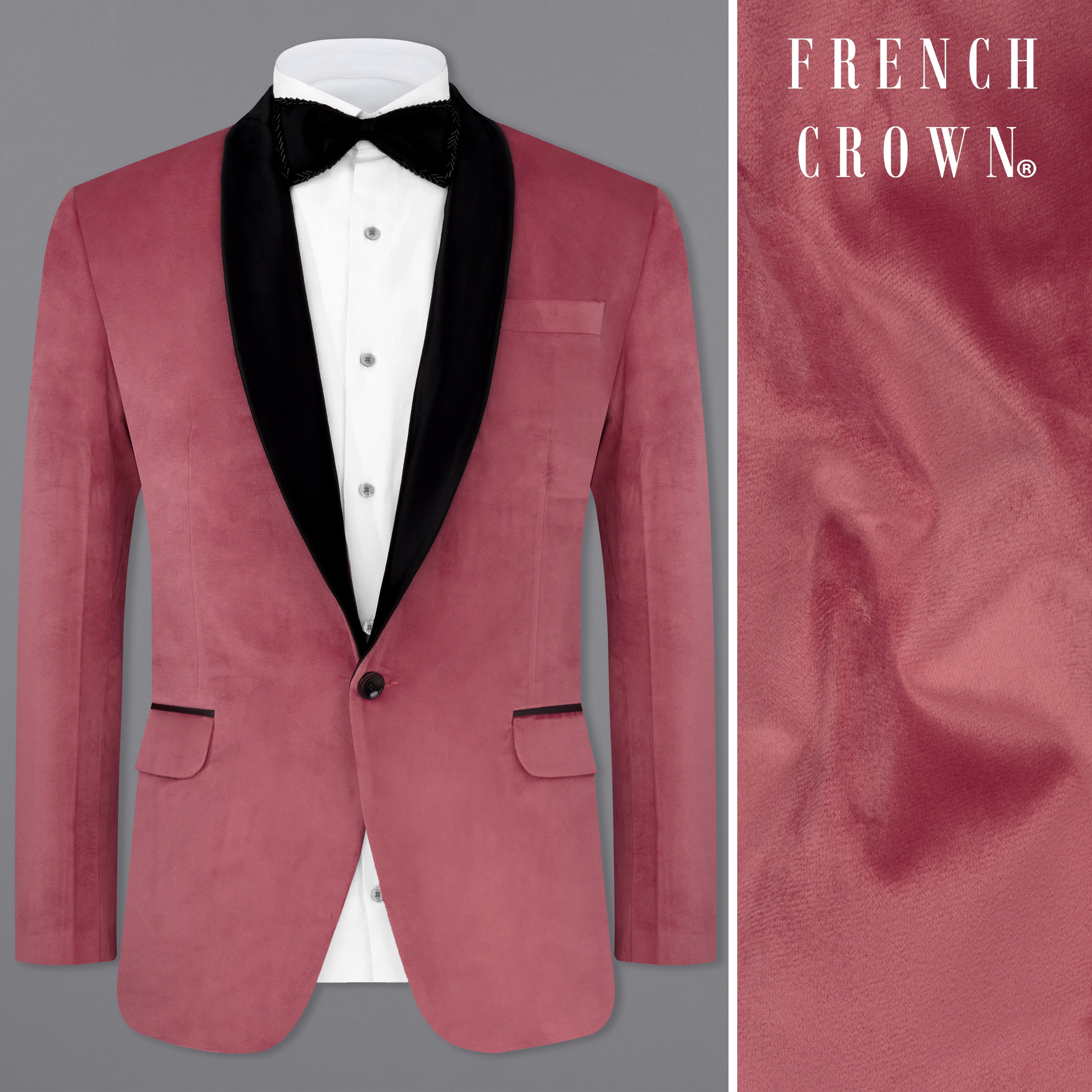 Rose Taupe Pink Velvet Tuxedo Designer Blazer