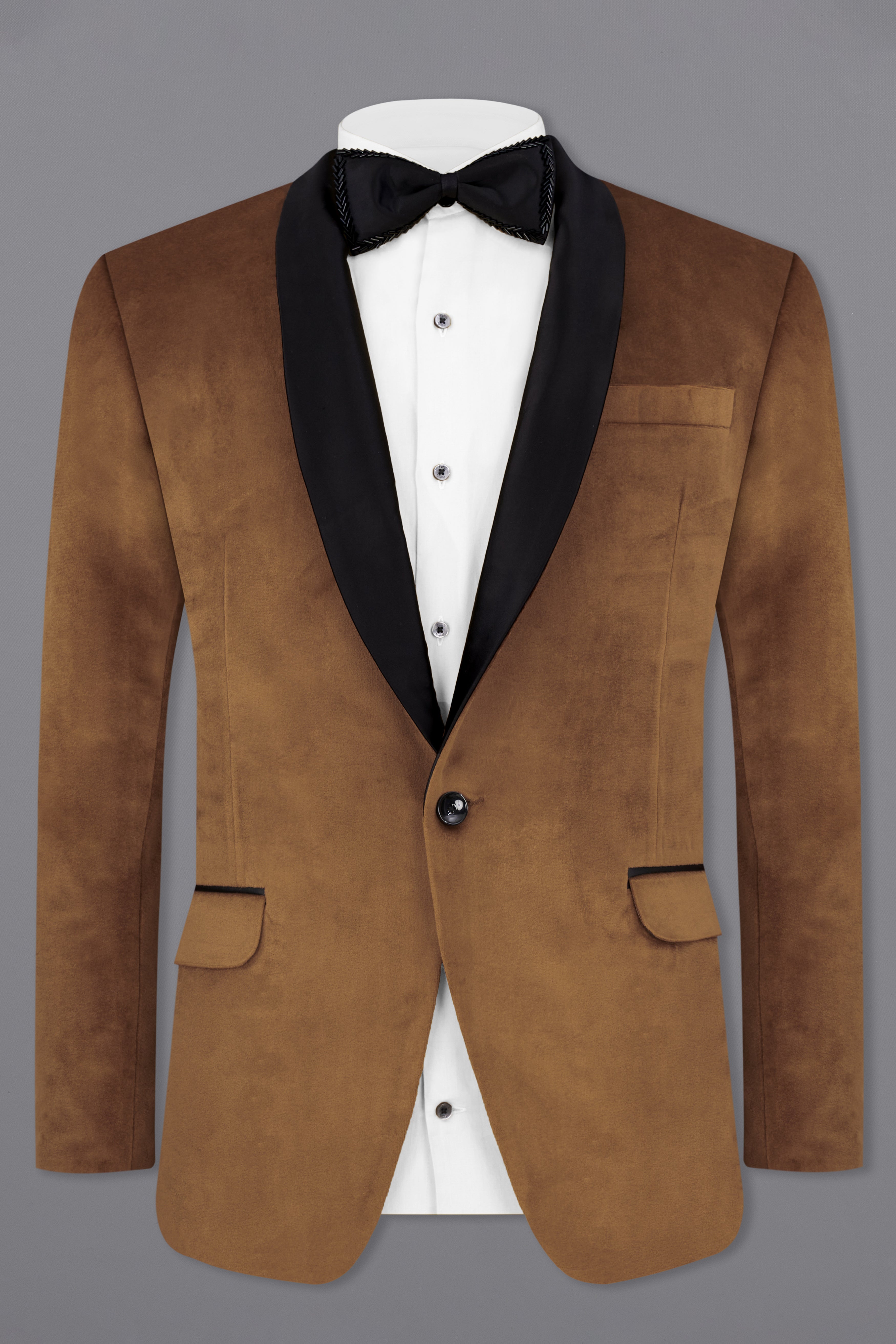 Ironstone Brown Velvet Tuxedo Designer Blazer