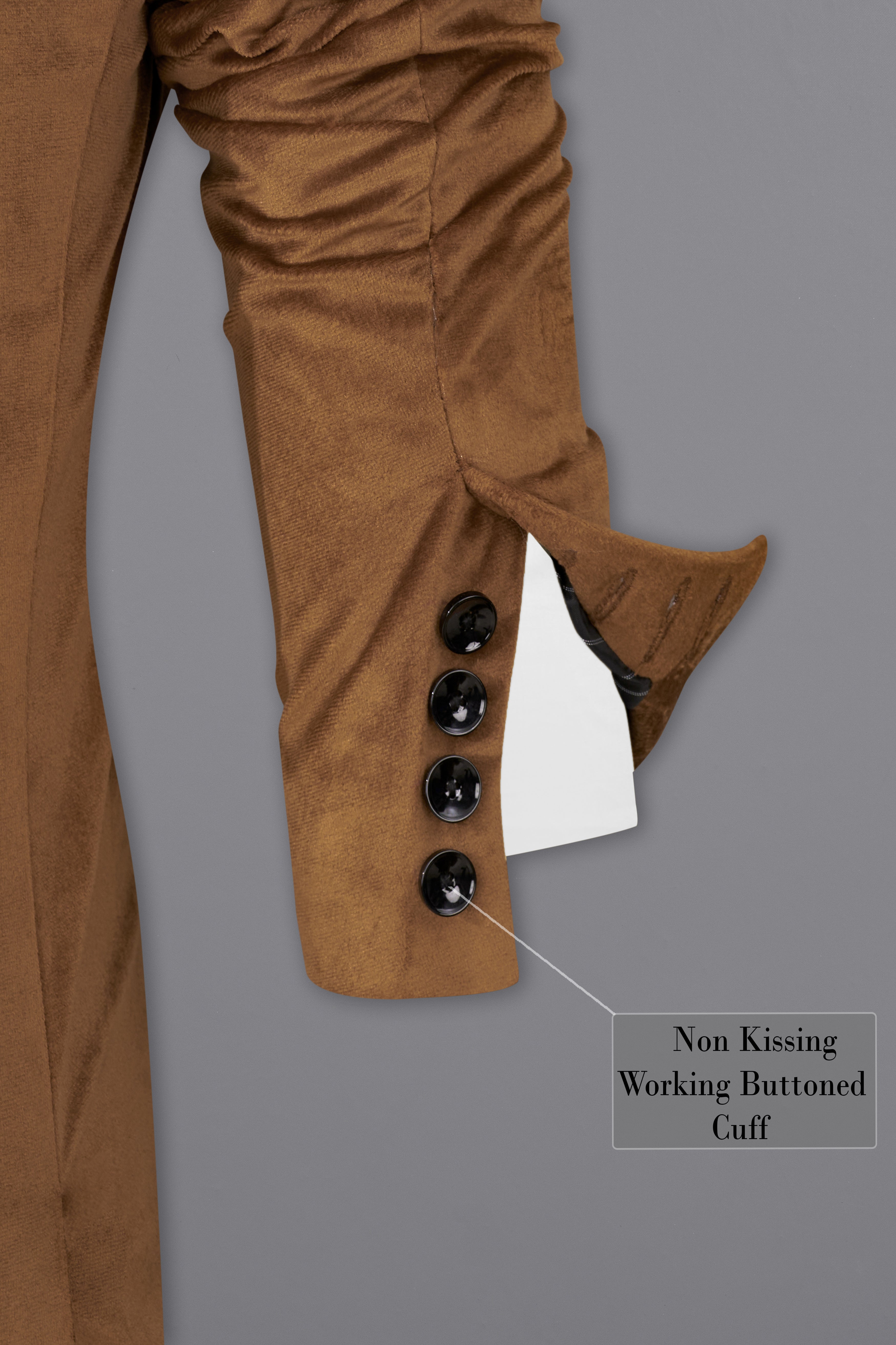 Ironstone Brown Velvet Plain-Solid Premium Tuxedo-Blazer for Men.