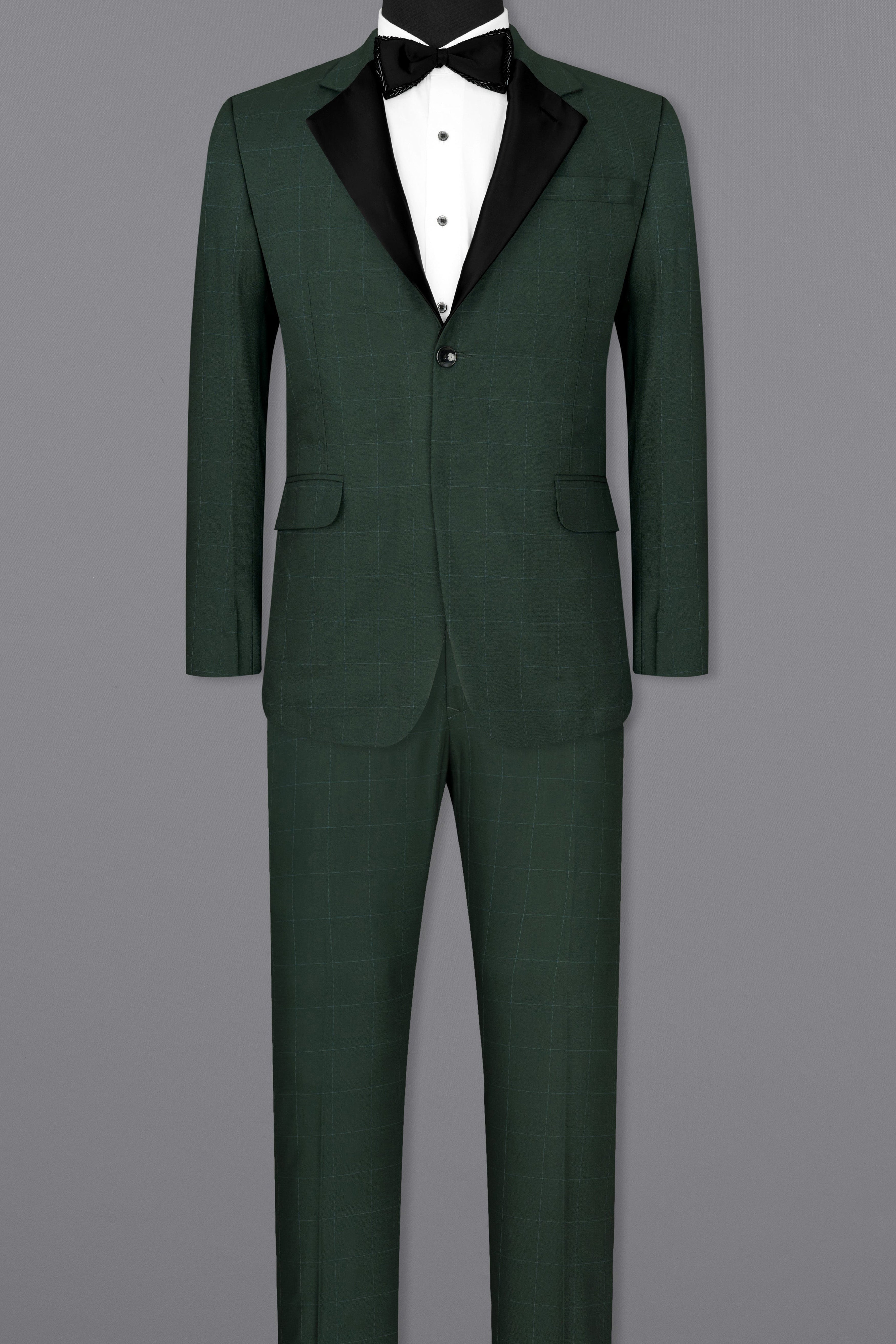 Gunmetal Green Subtle Windowpane Tuxedo Blazer