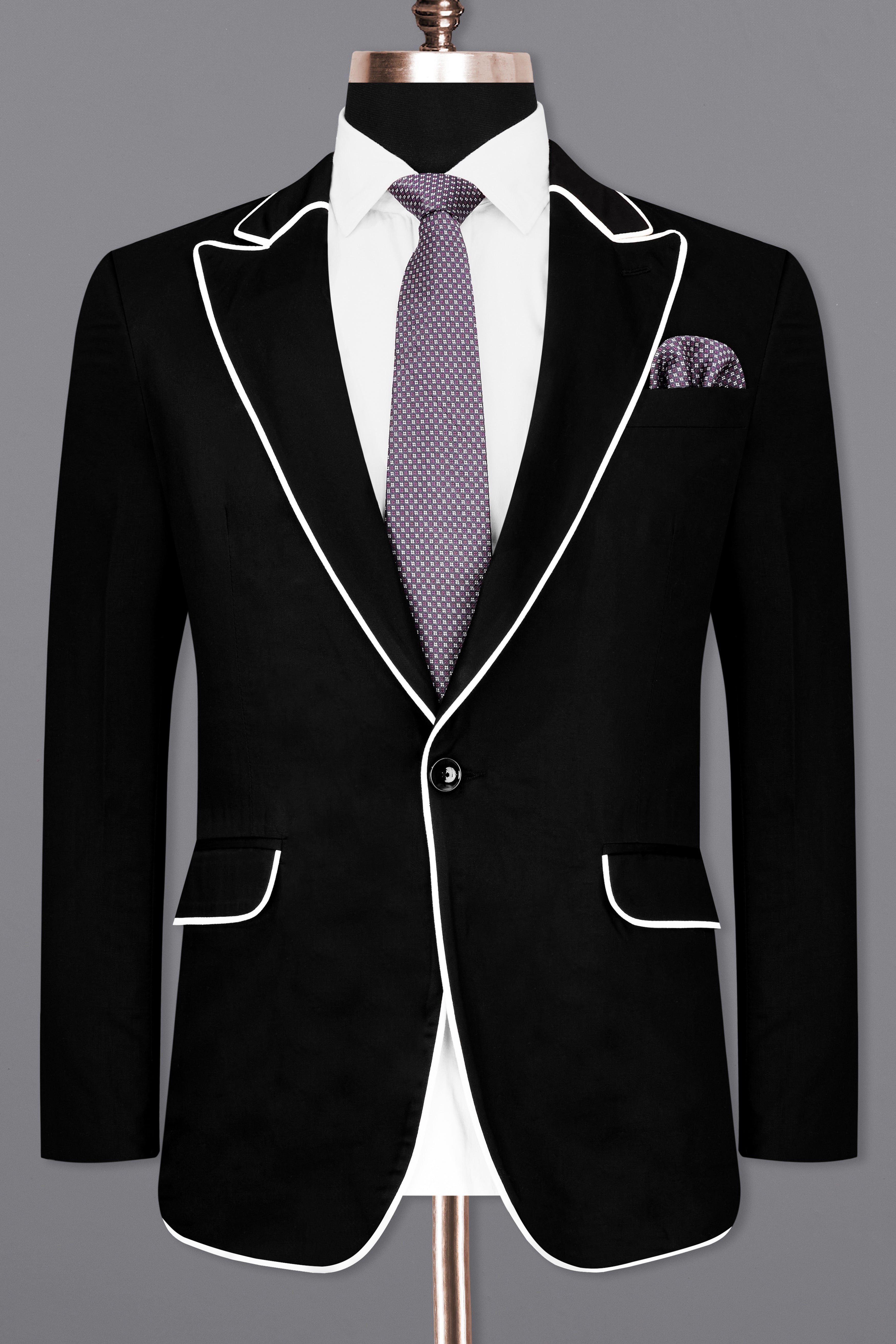 Black blazer with white piping hotsell