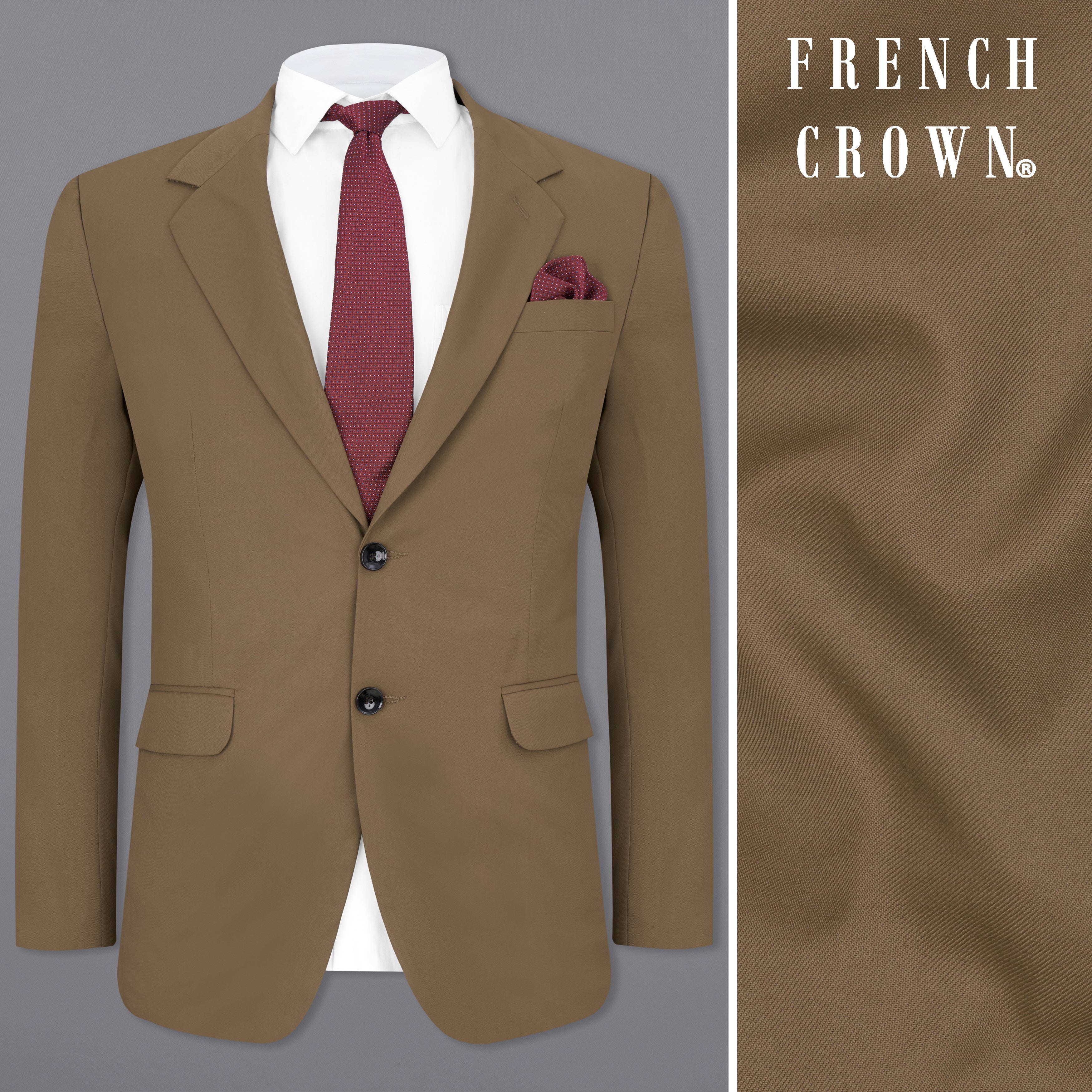 Khaki Brown Textured Premium Terry-Rayon Single-Breasted-Blazers