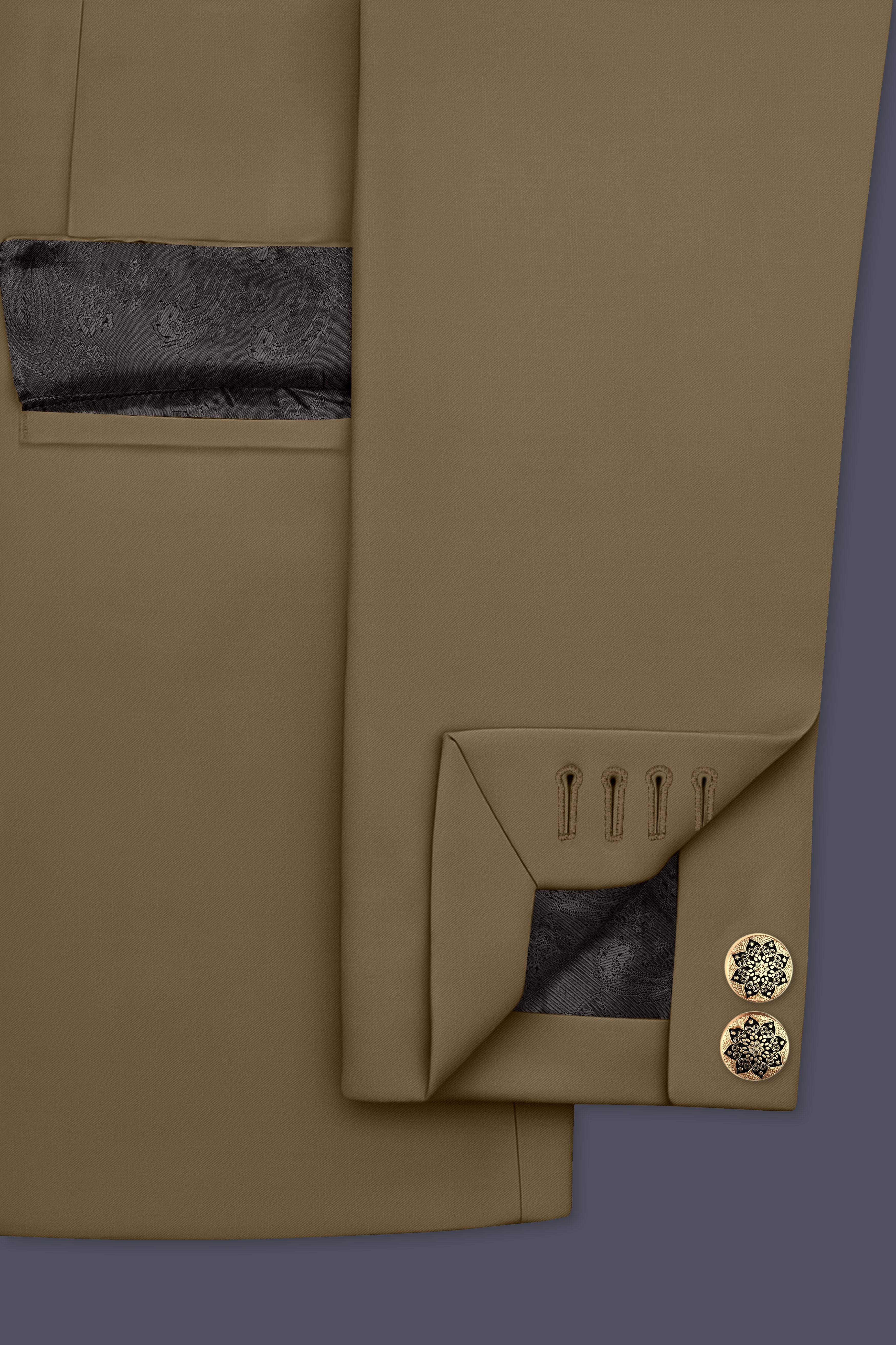 Khaki Brown Cross Placket Bandhgala Blazer