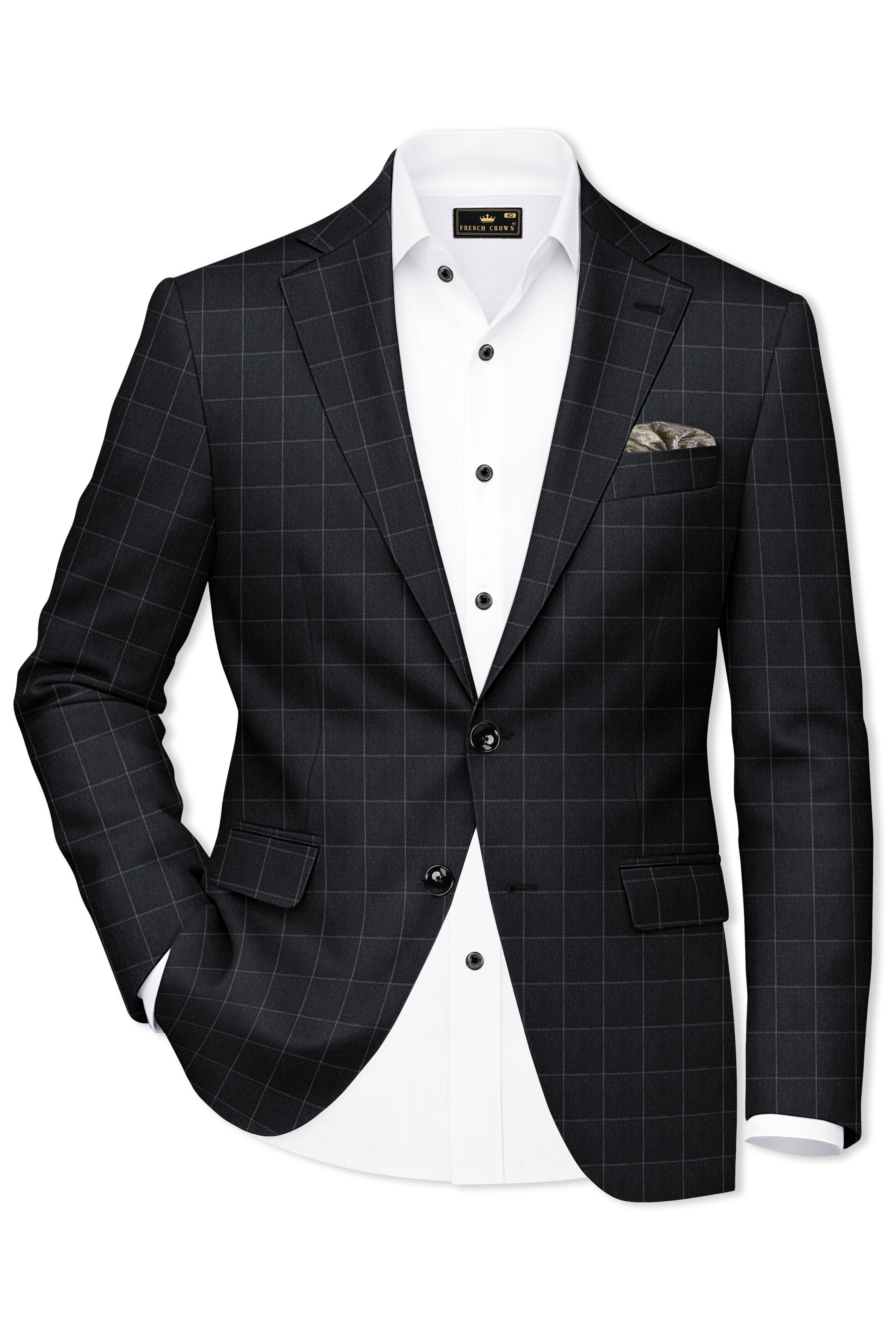 Charcoal Gray Windowpane Single Breasted Blazer