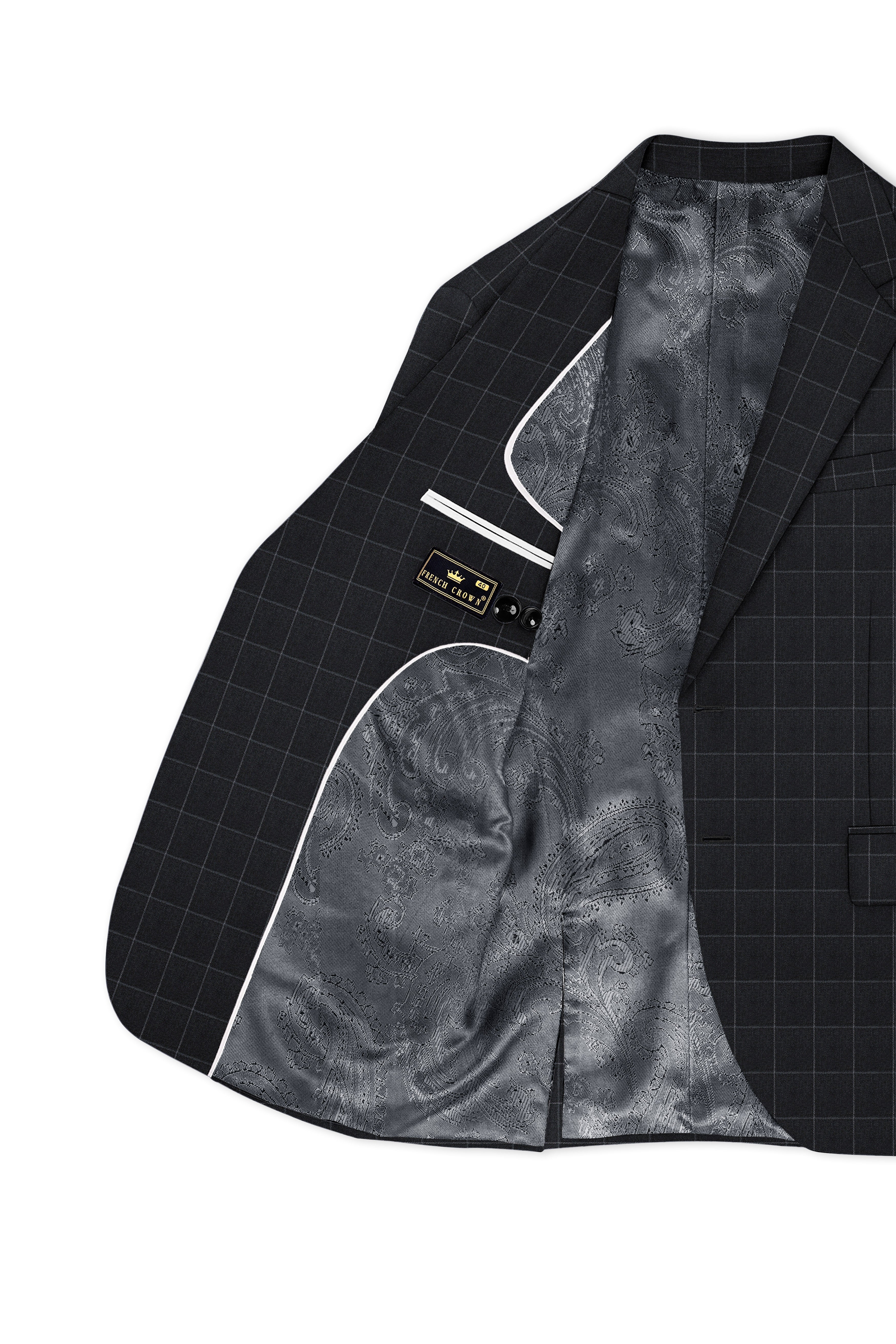 Charcoal Gray Windowpane Single Breasted Blazer