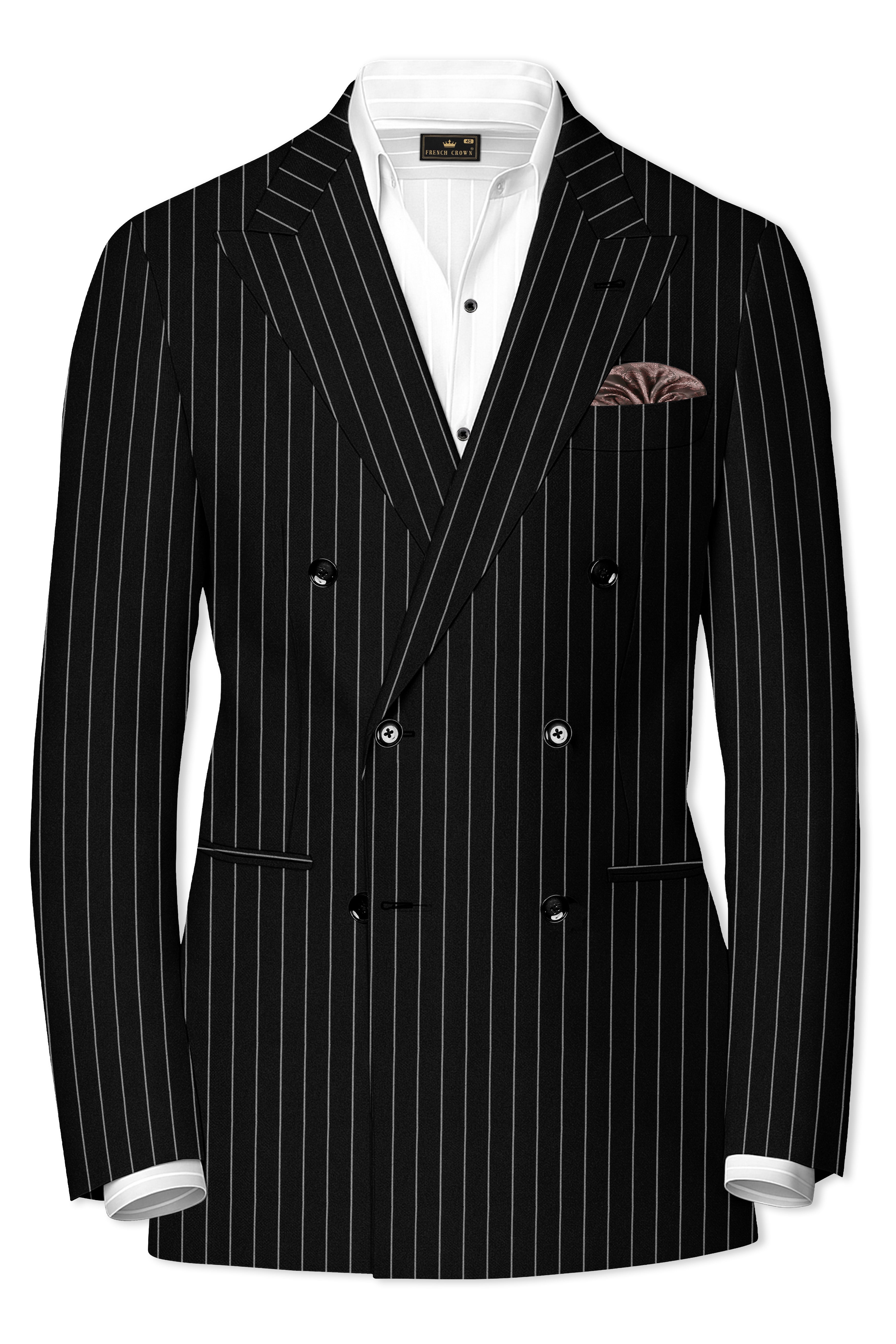Thunder Black and White Striped Double-Breasted Blazer