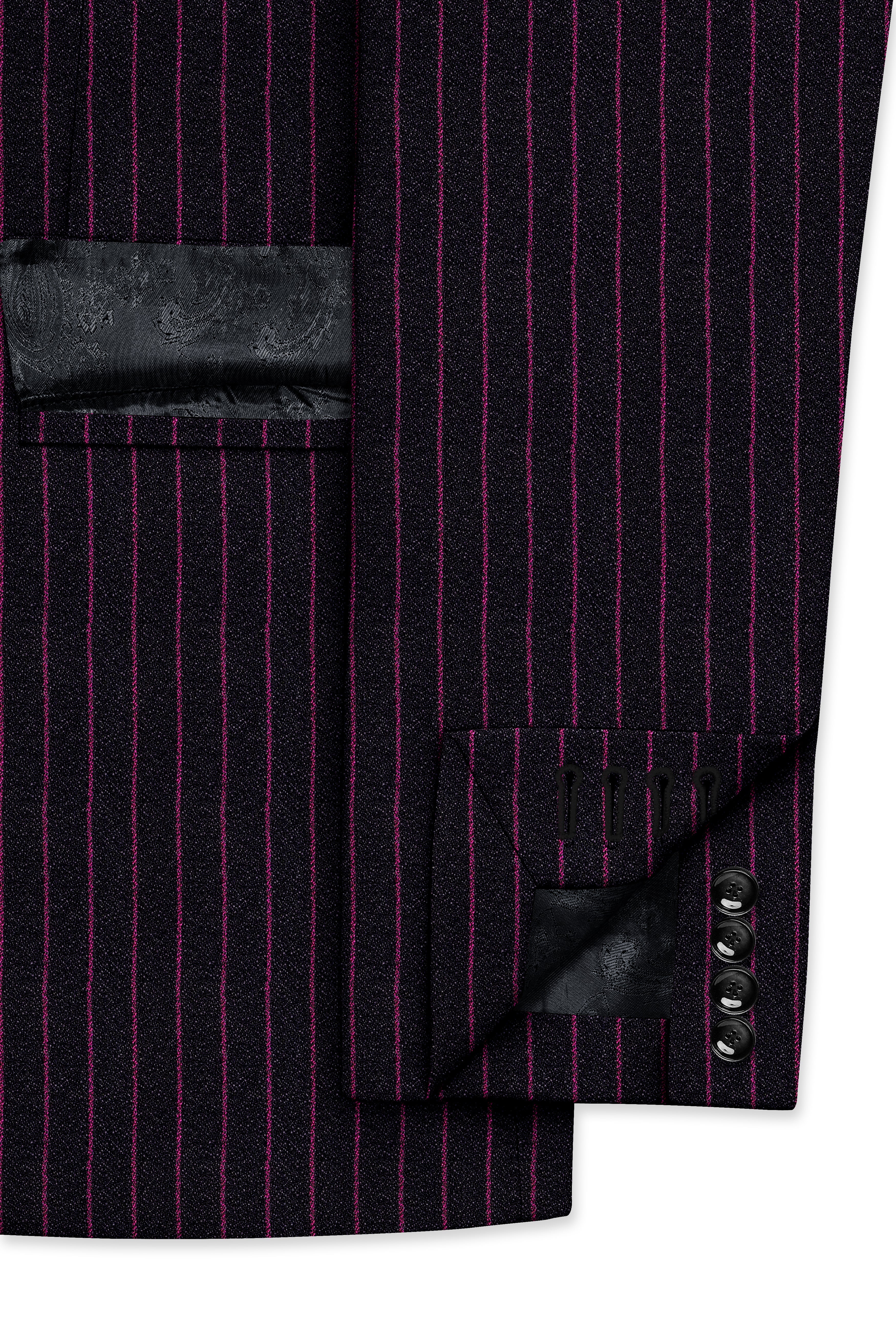 Zeus Black with Dark Mauve Pink Striped Cross Placket Bandhgala Blazer