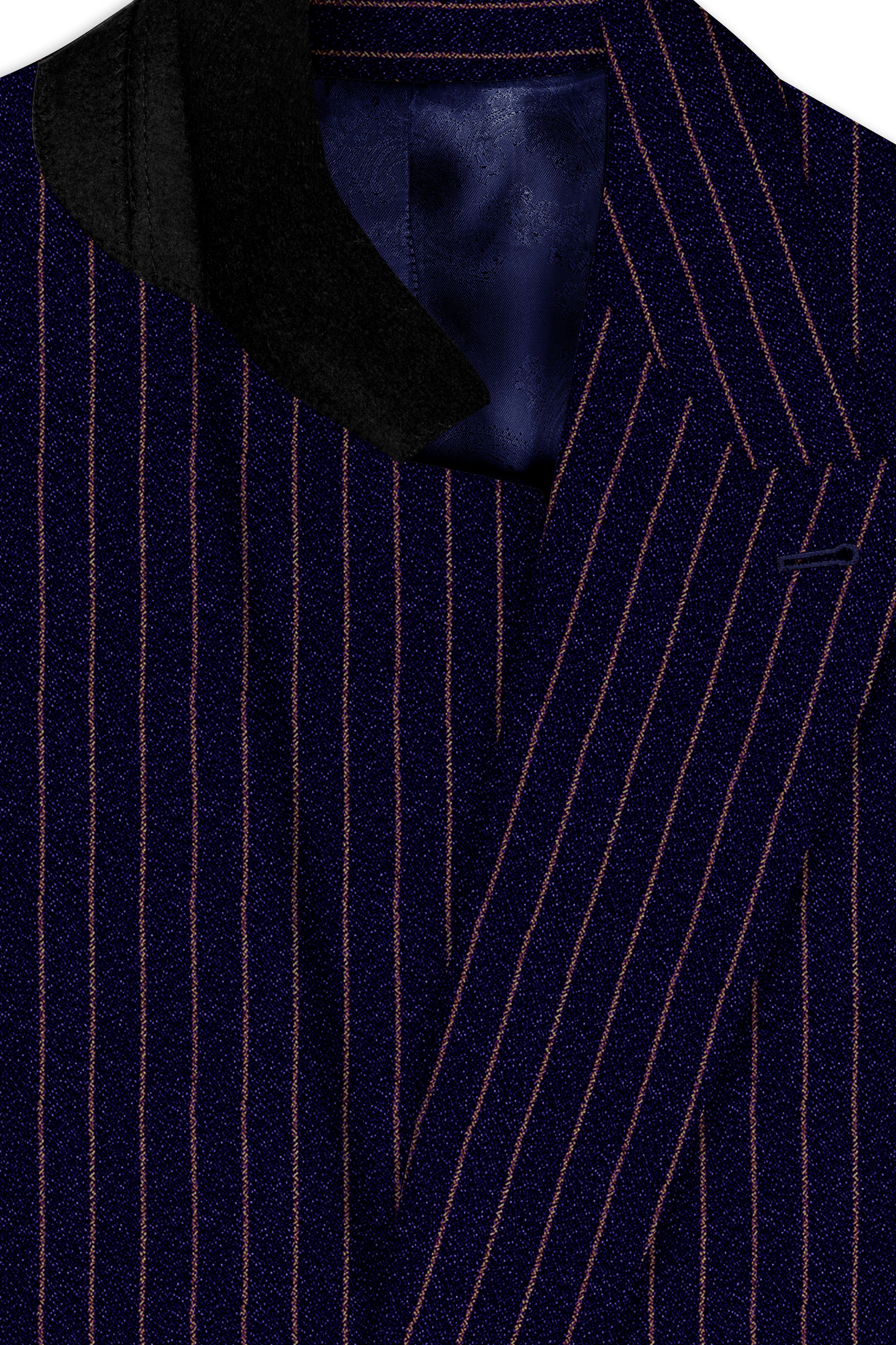 Tuna Blue with Coral Reef Brown Striped Double-Breasted Blazer