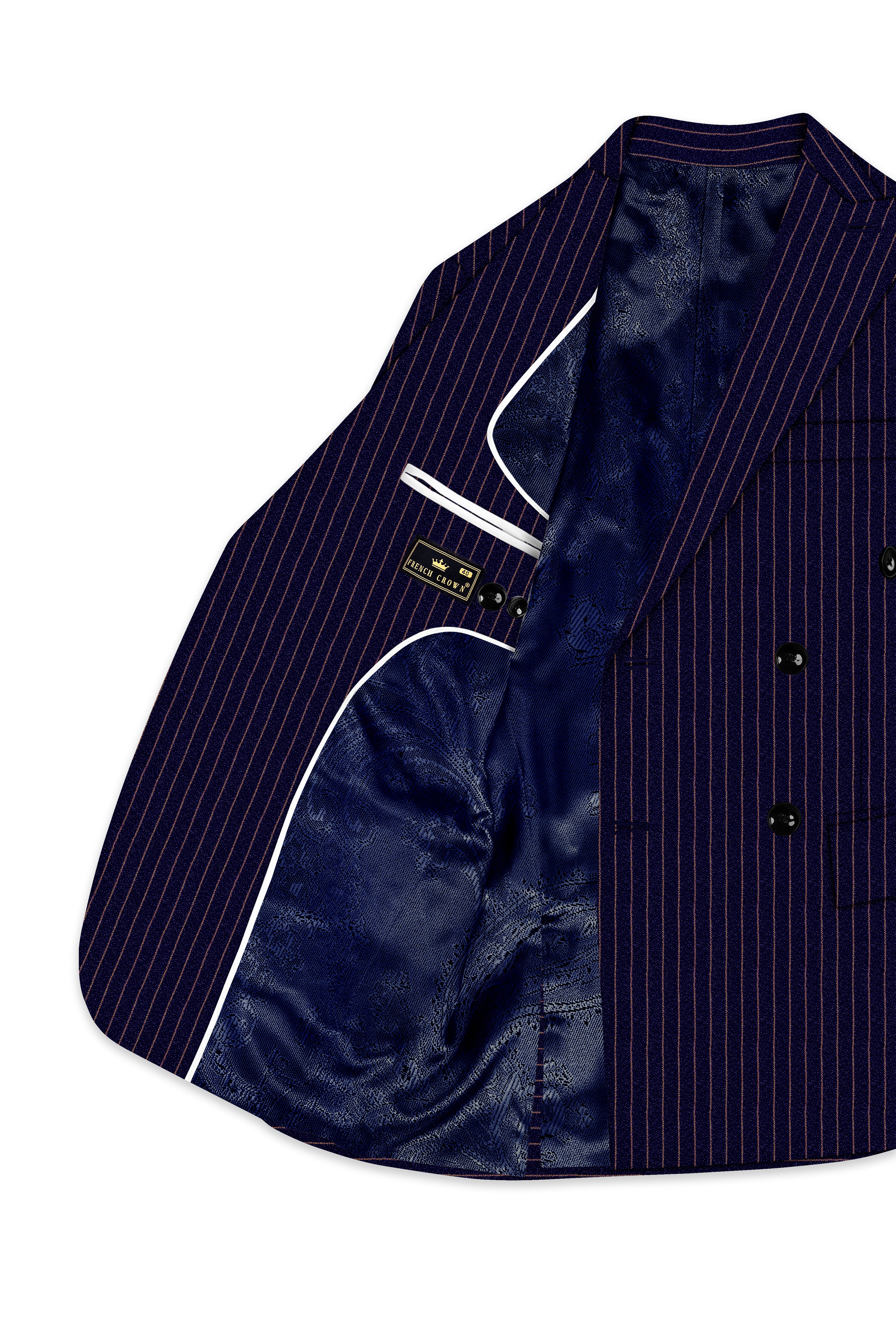 Tuna Blue with Coral Reef Brown Striped Double-Breasted Blazer