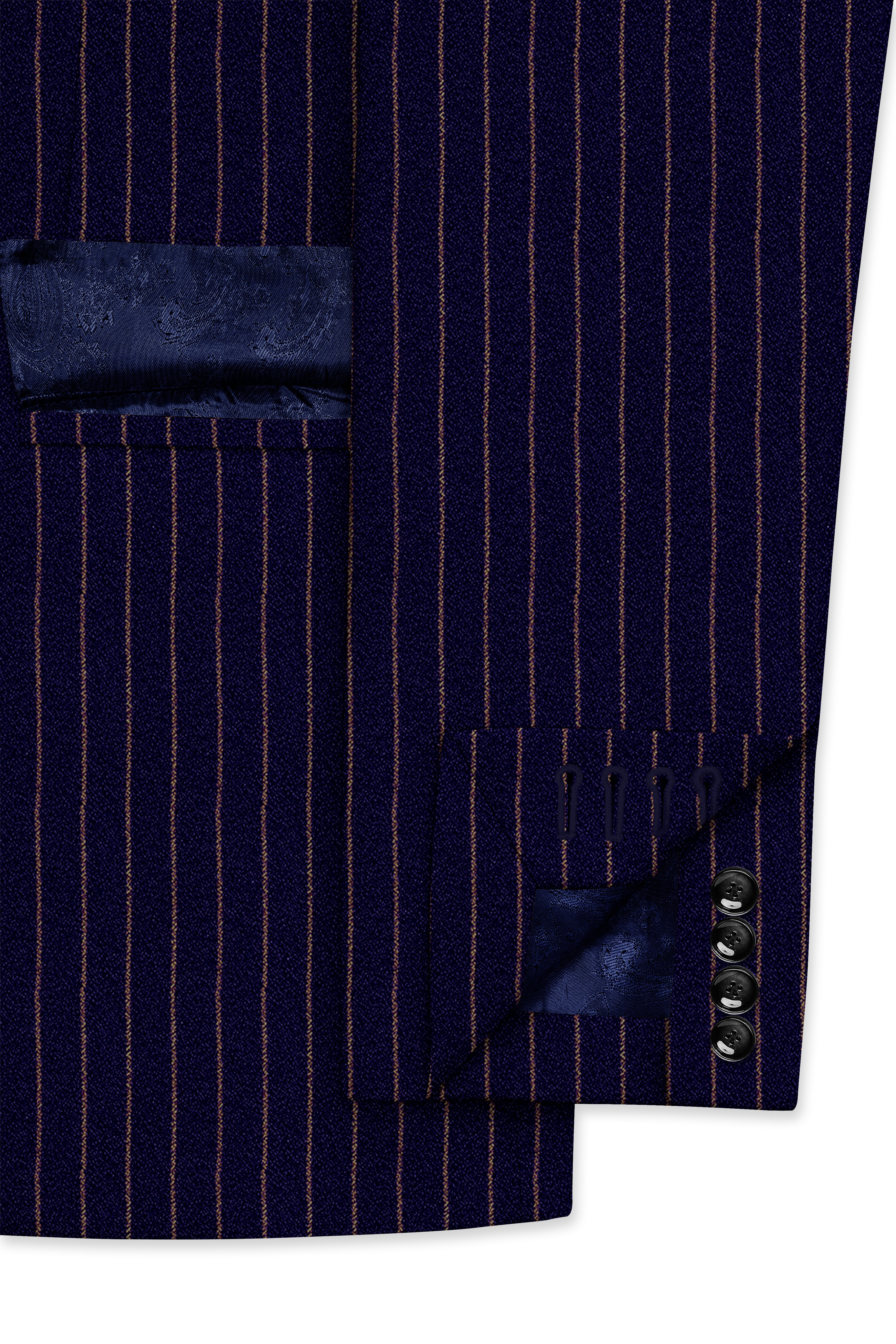 Tuna Blue with Coral Reef Brown Striped Double-Breasted Blazer