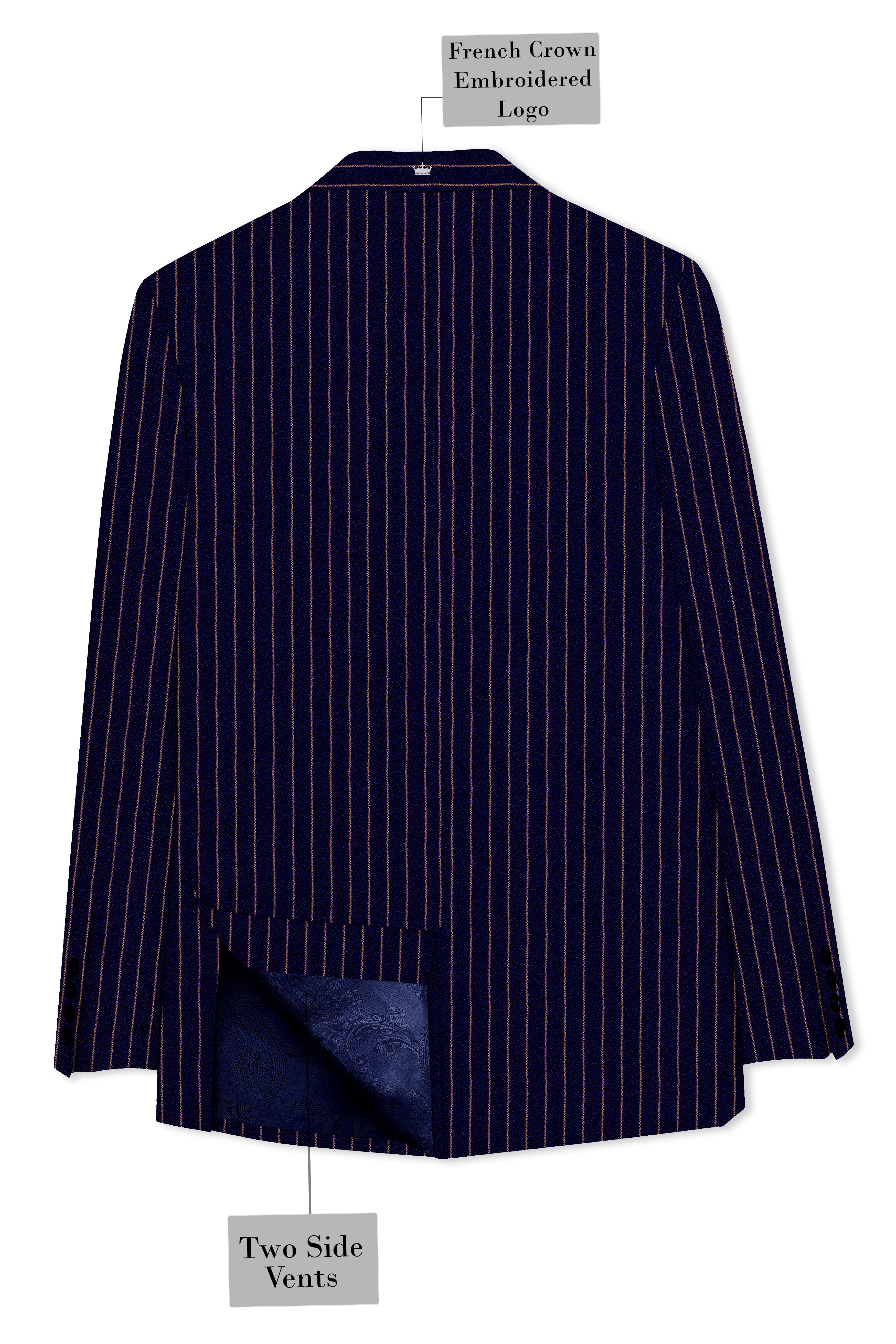 Tuna Blue with Coral Reef Brown Striped Double-Breasted Blazer