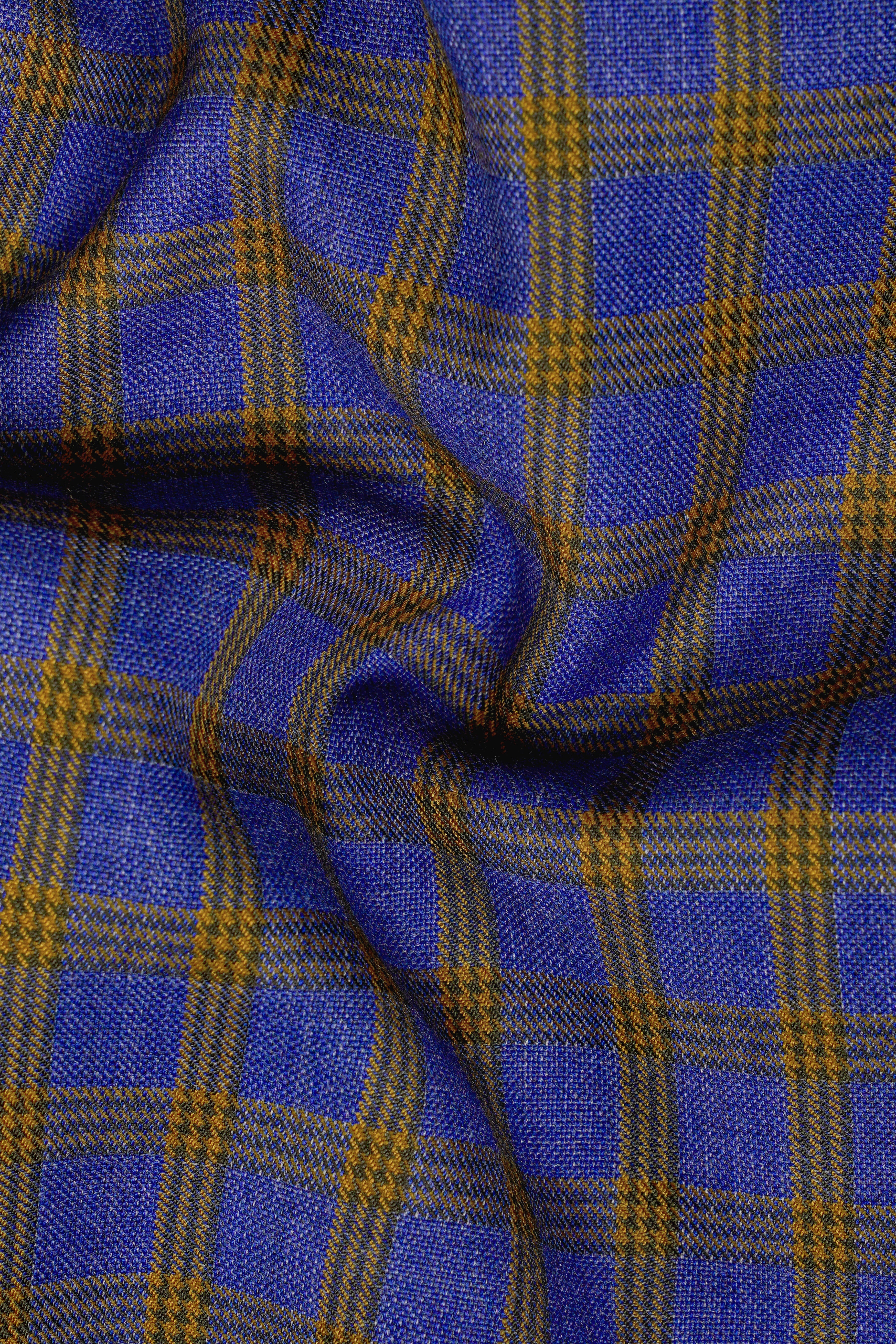 Twilight Blue with Alpine Brown Plaid Cross Placket Bandhgala Blazer