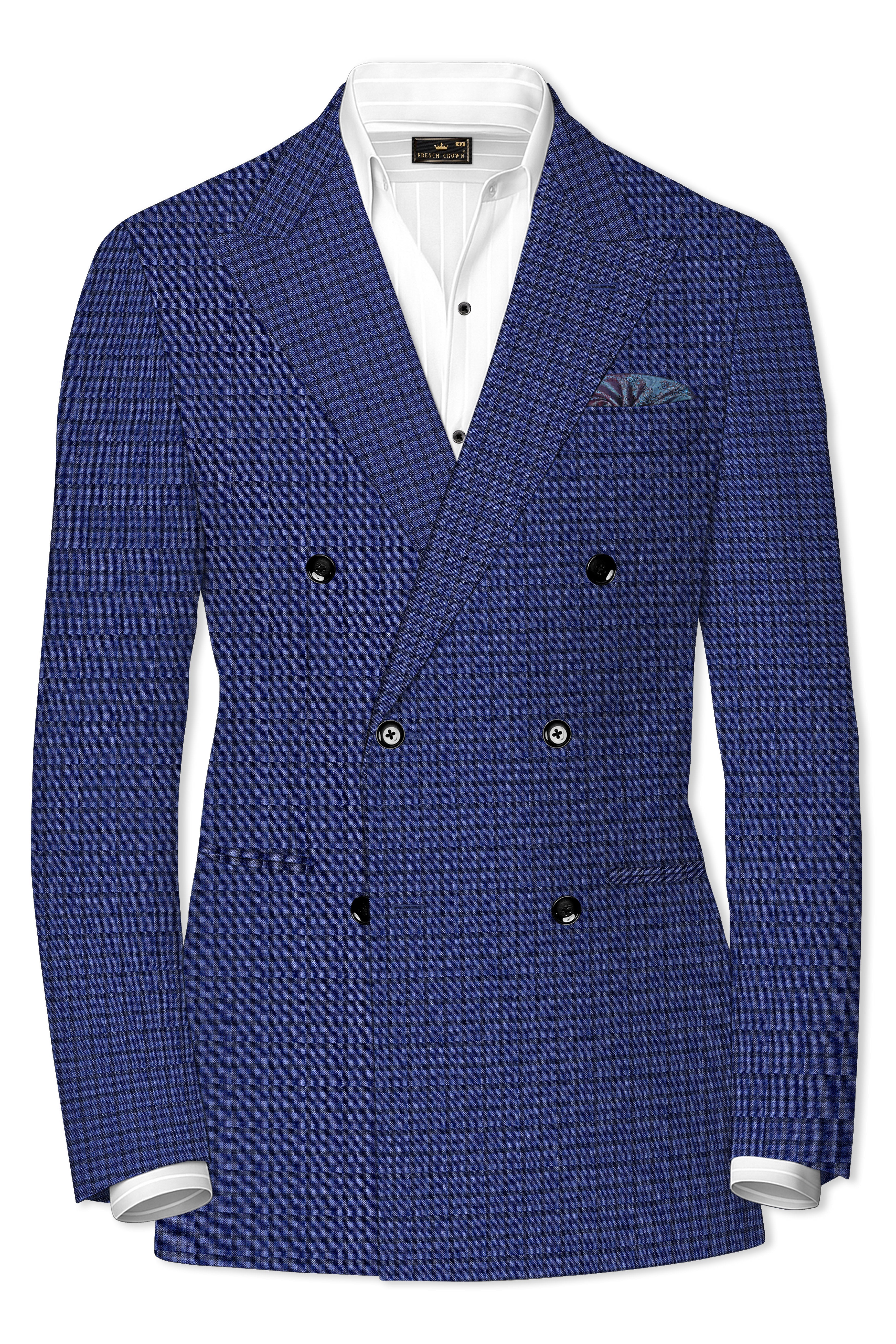 Victoria Blue Gingham Checkered Double Breasted Blazer