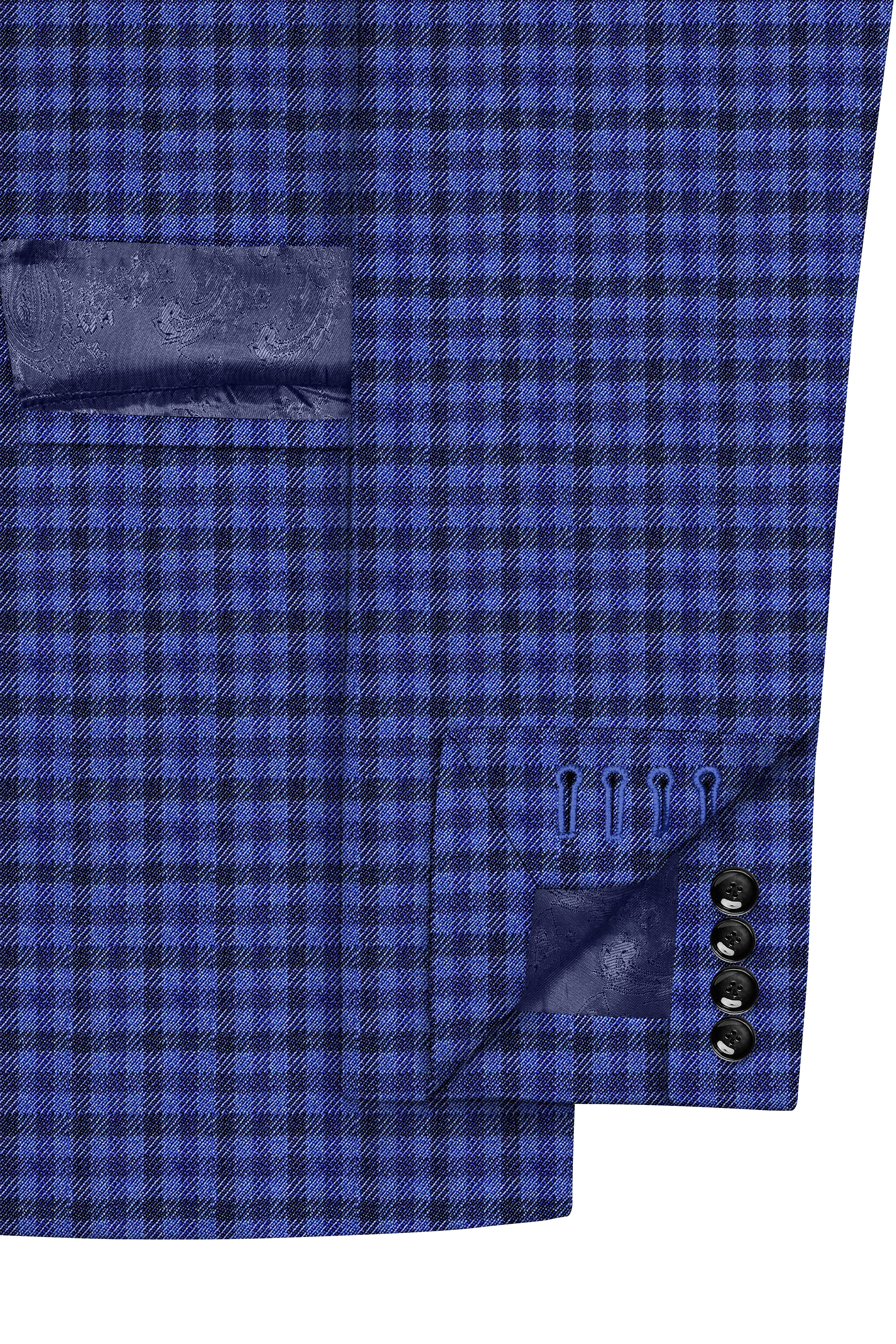 Victoria Blue Gingham Checkered Double Breasted Blazer