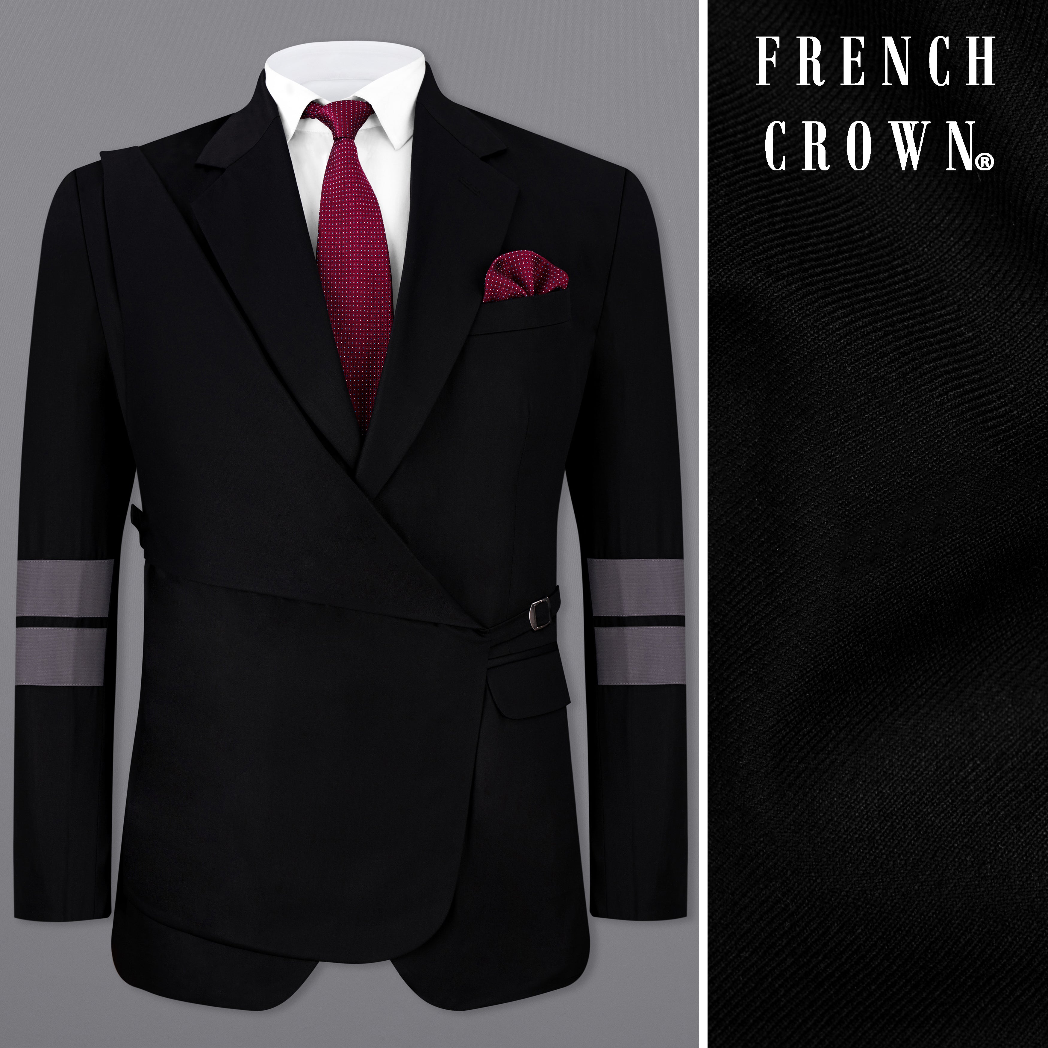 Jade Black Patch Work Textured Premium Terry-Rayon Double-Breasted