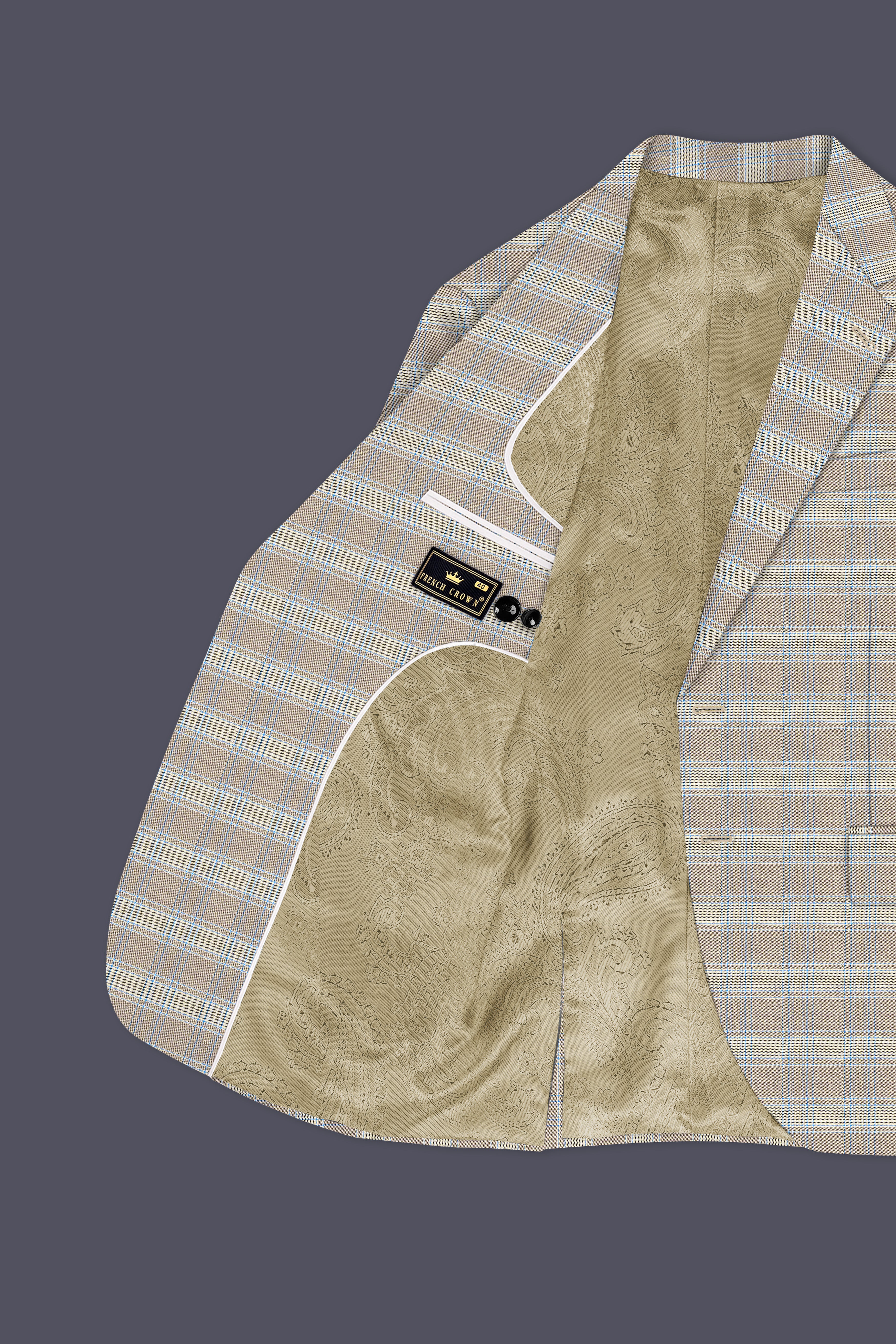 Sandrift Brown with Persian Blue Plaid Single Breasted Blazer