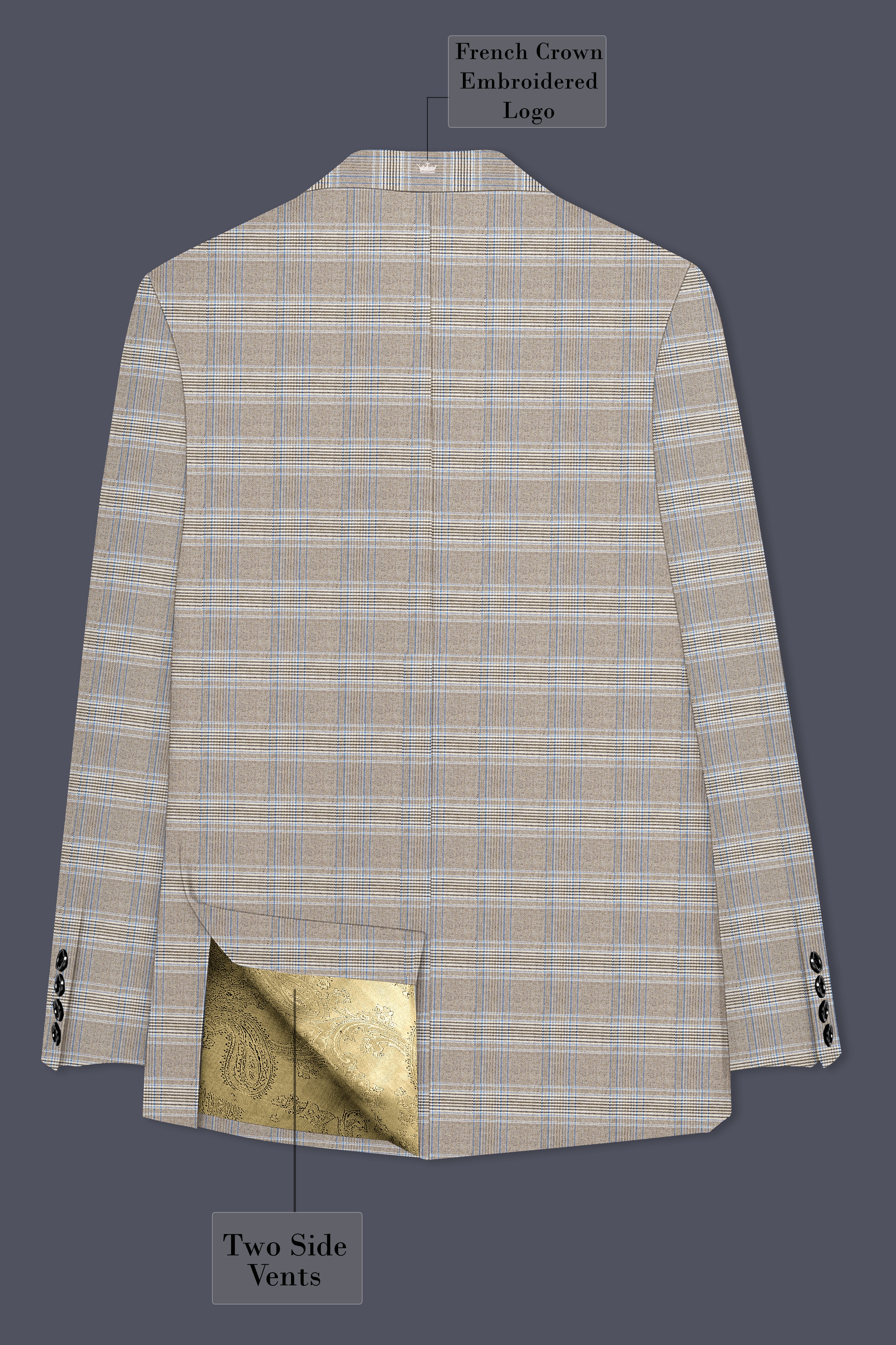Sandrift Brown with Persian Blue Plaid Single Breasted Blazer
