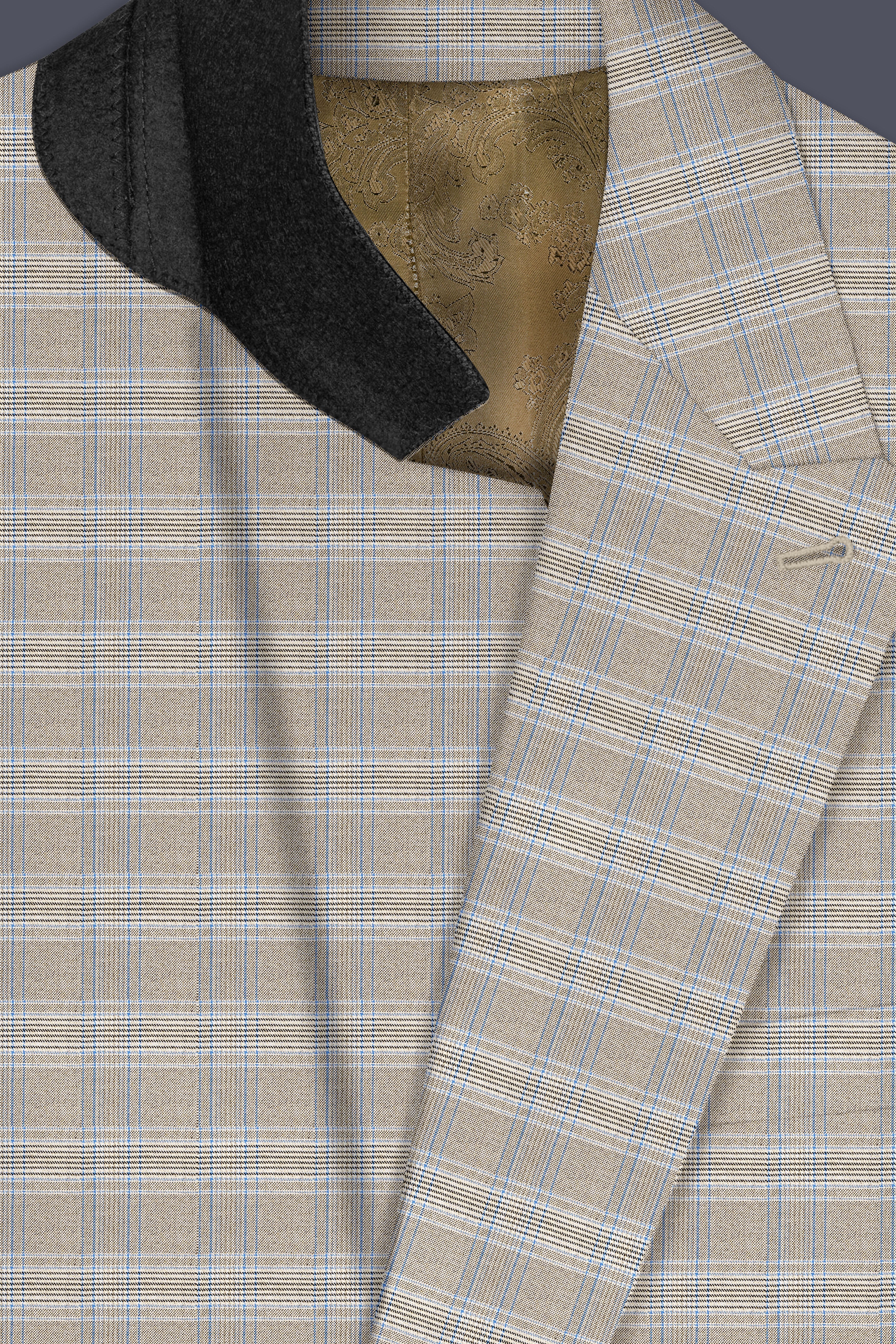 Sandrift Brown with Persian Blue Plaid Double Breasted Blazer