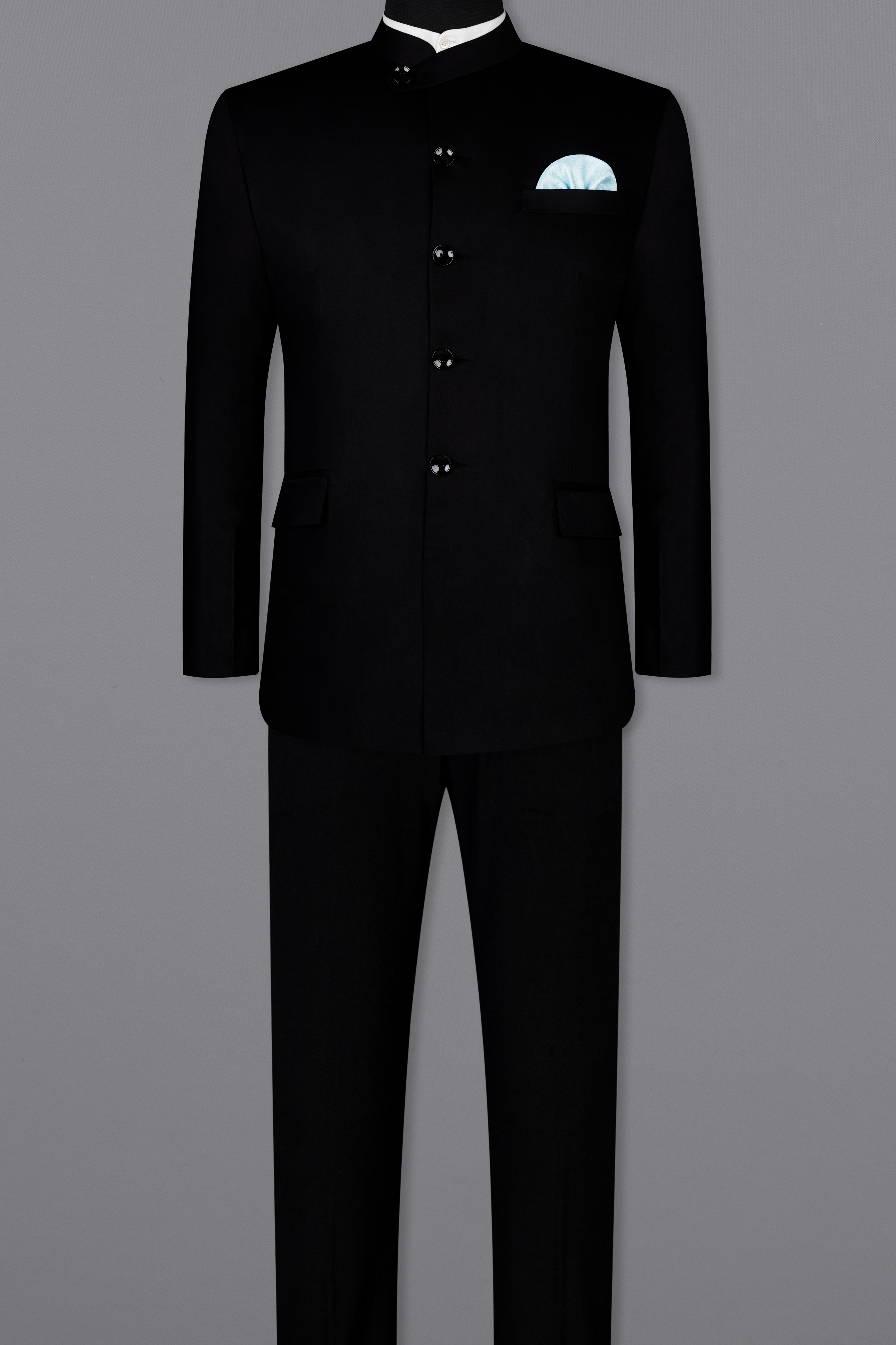Noirex-Korean Black (The Best Black We Have ) 4-Way Stretch Wrinkle-Free Fluid Drape Fabric Bandhgala Designer Blazer