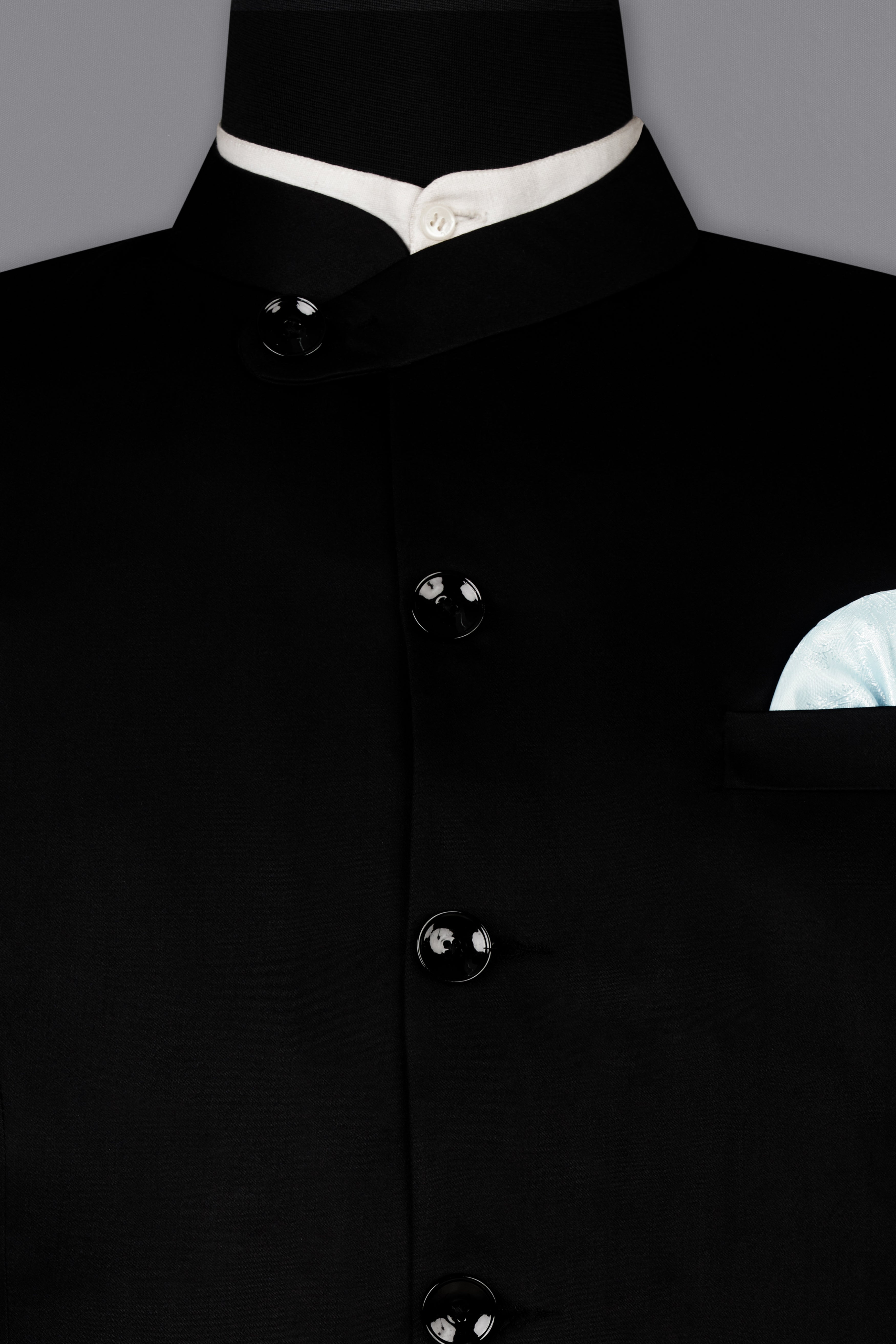 Noirex-Korean Black (The Best Black We Have ) 4-Way Stretch Wrinkle-Free Fluid Drape Fabric Bandhgala Designer Blazer