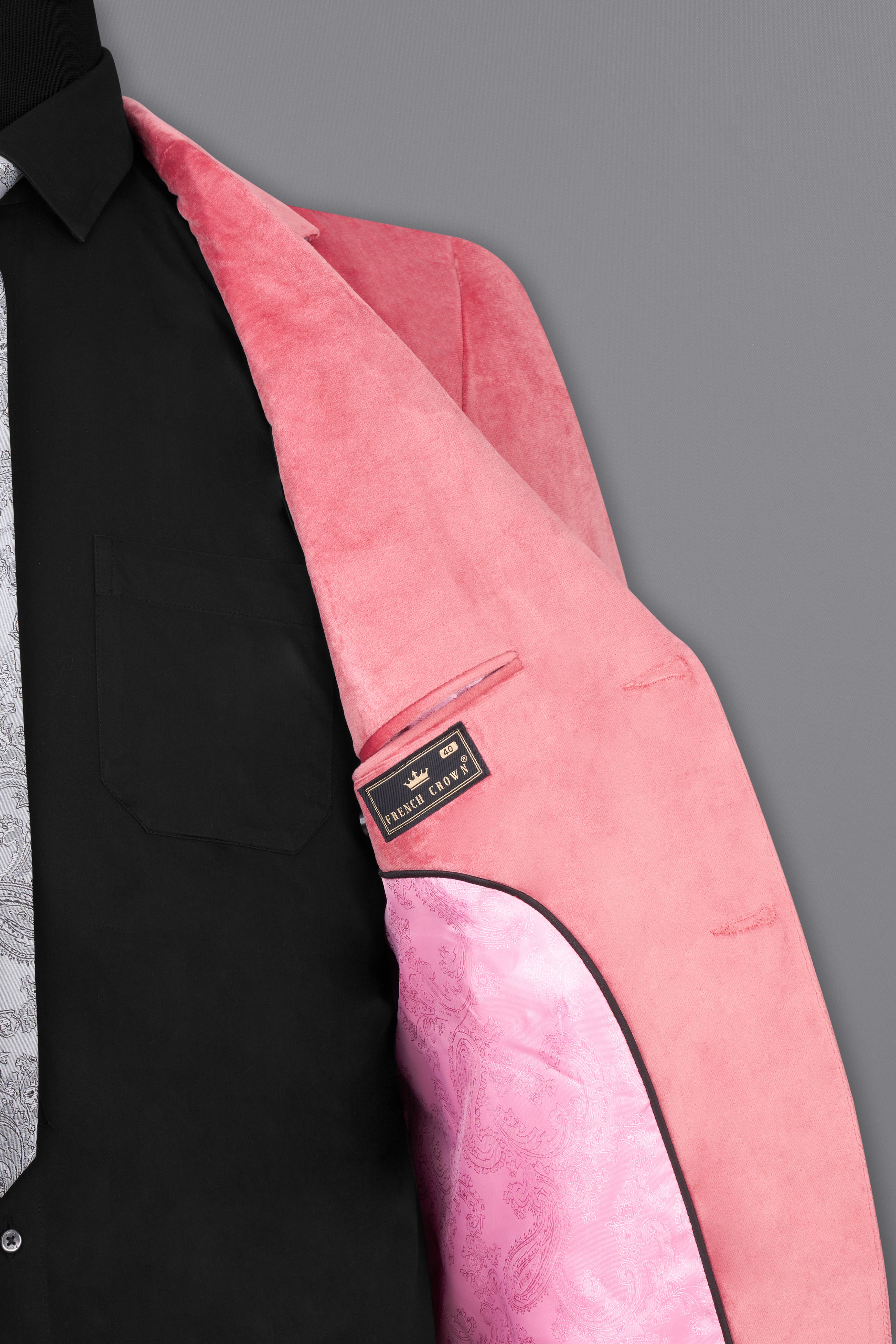 Rose Taupe Pink Single Breasted Velvet Blazer
