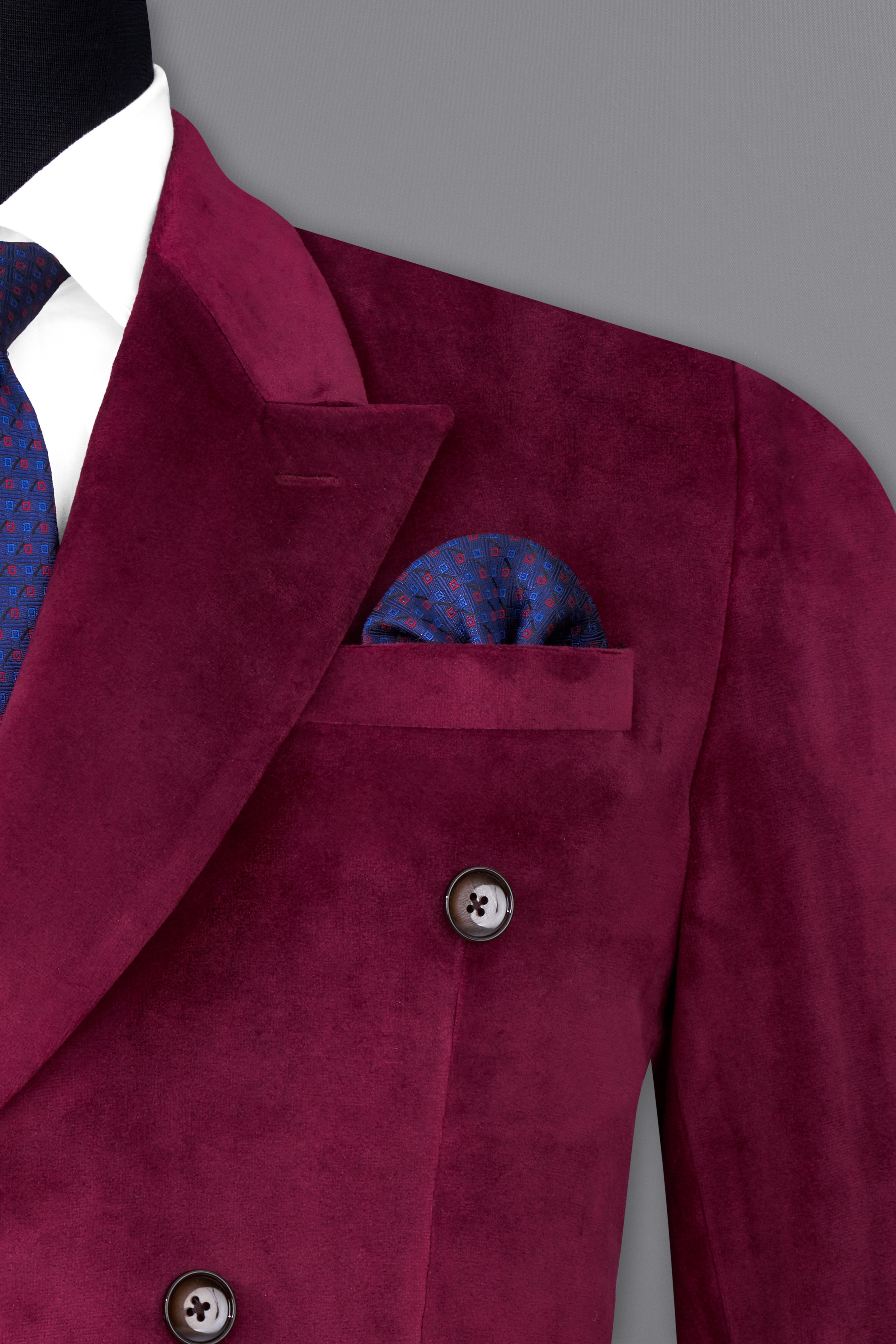 Barossa Maroon Double Breasted Velvet Blazer