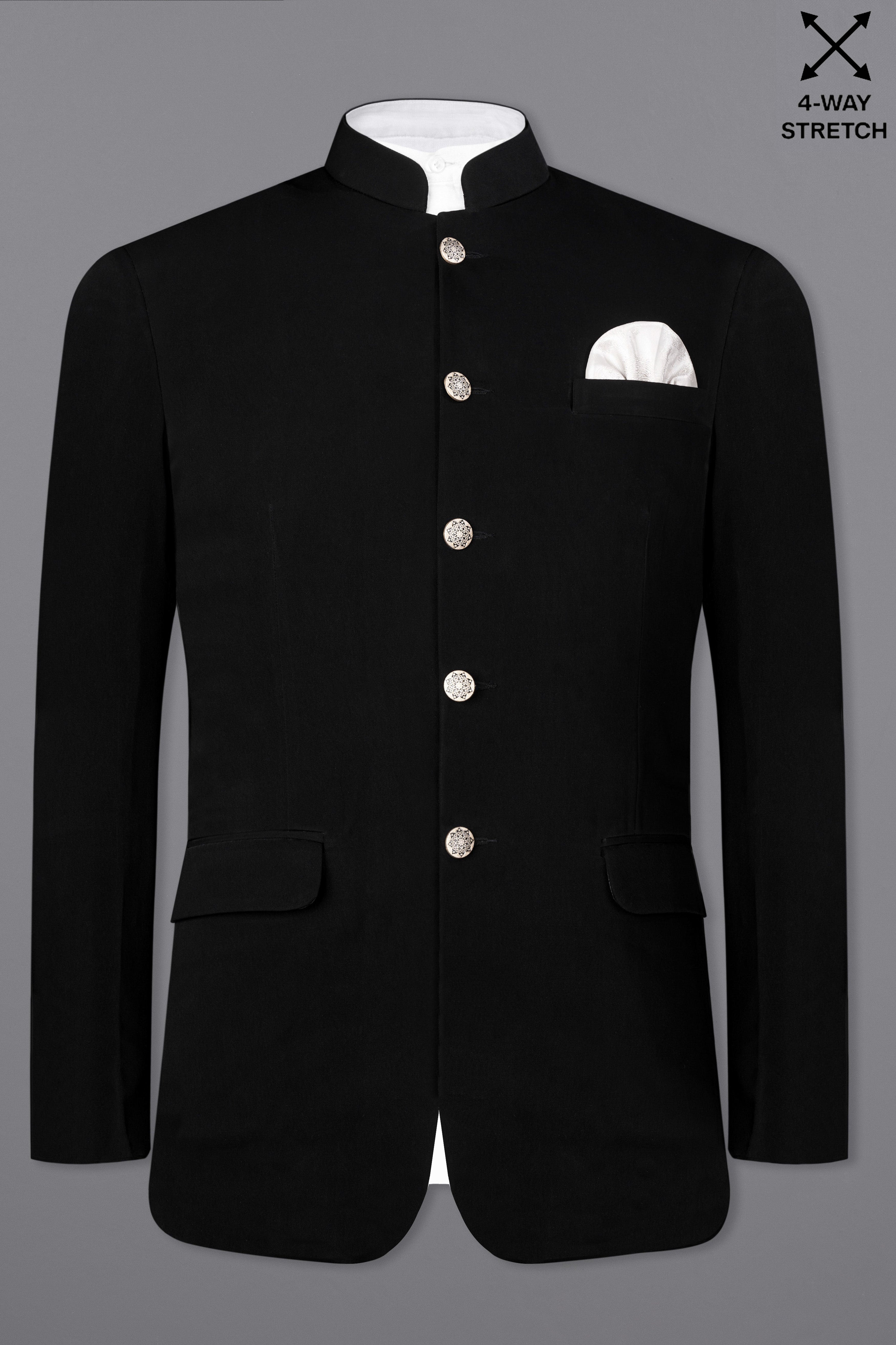 Noirex-Korean Black (The Best Black We Have) Bandhgala 4-Way Stretch Wrinkle-Free Blazer