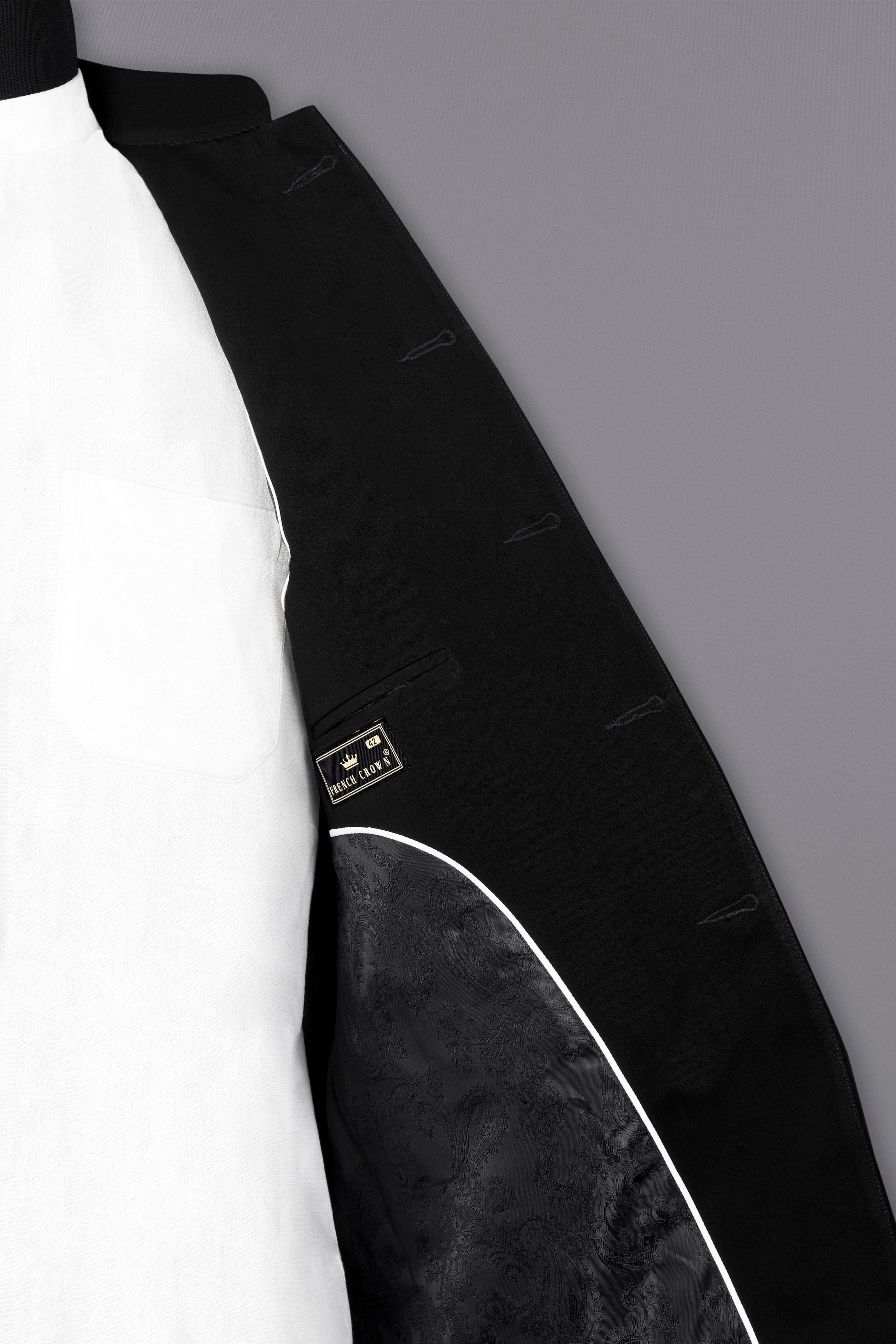 Noirex-Korean Black (The Best Black We Have) Bandhgala 4-Way Stretch Wrinkle-Free Fluid Drape Fabric Blazer