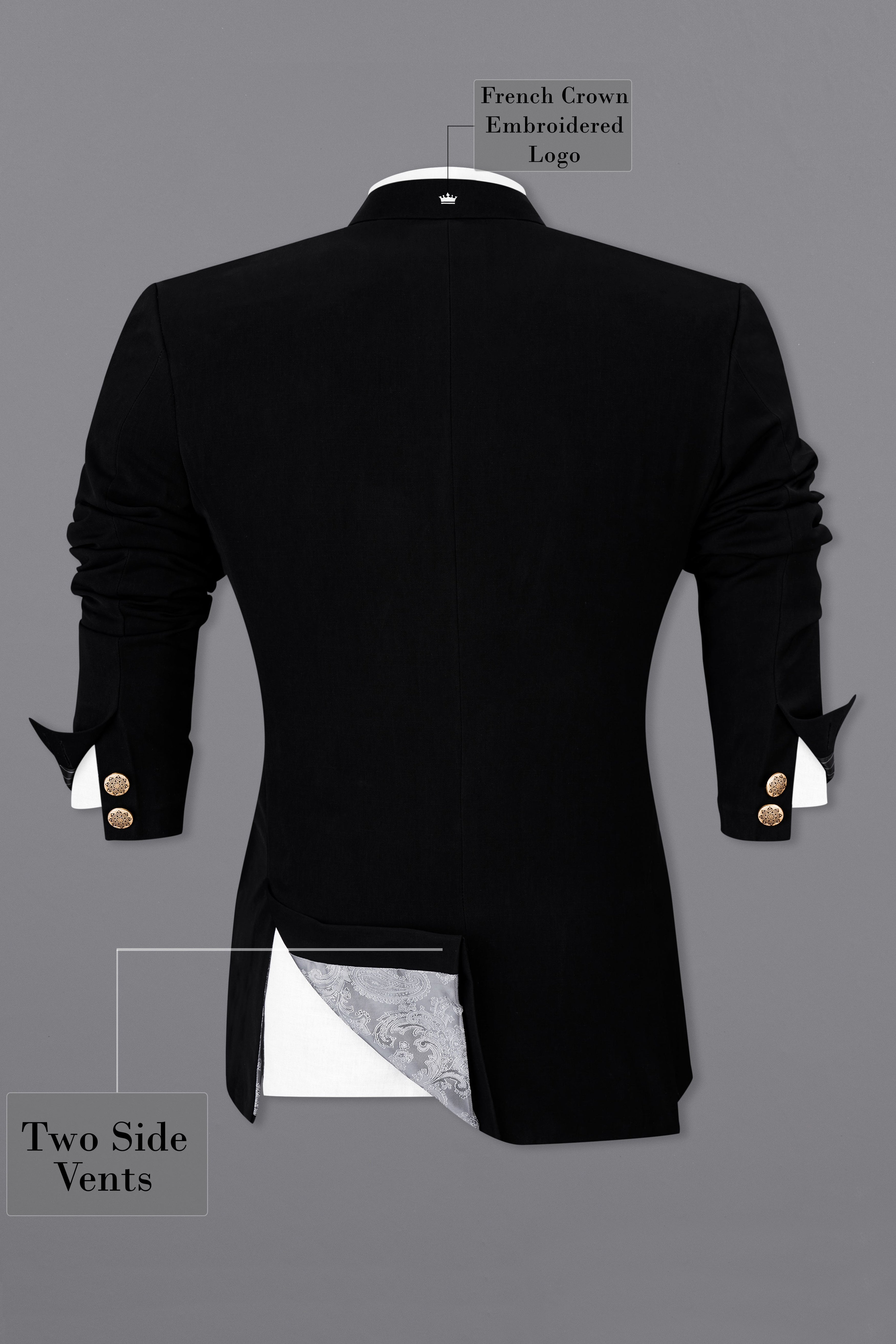 Noirex-Korean Black (The Best Black We Have) Bandhgala 4-Way Stretch Wrinkle-Free Fluid Drape Fabric Blazer