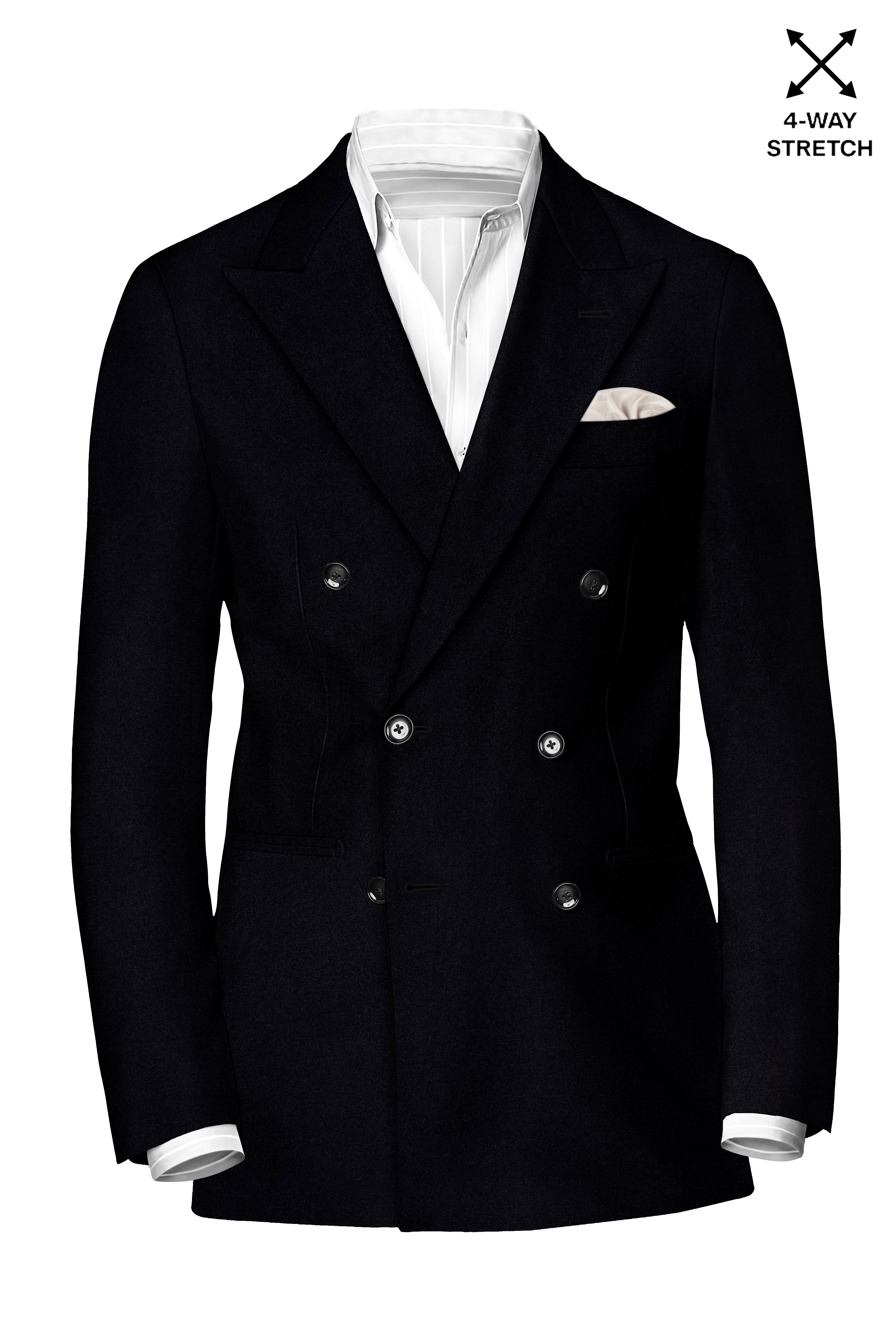 Noirex-Korean Black (The Best Black We Have) 4-Way Stretch Wrinkle-Free Double Breasted Blazer