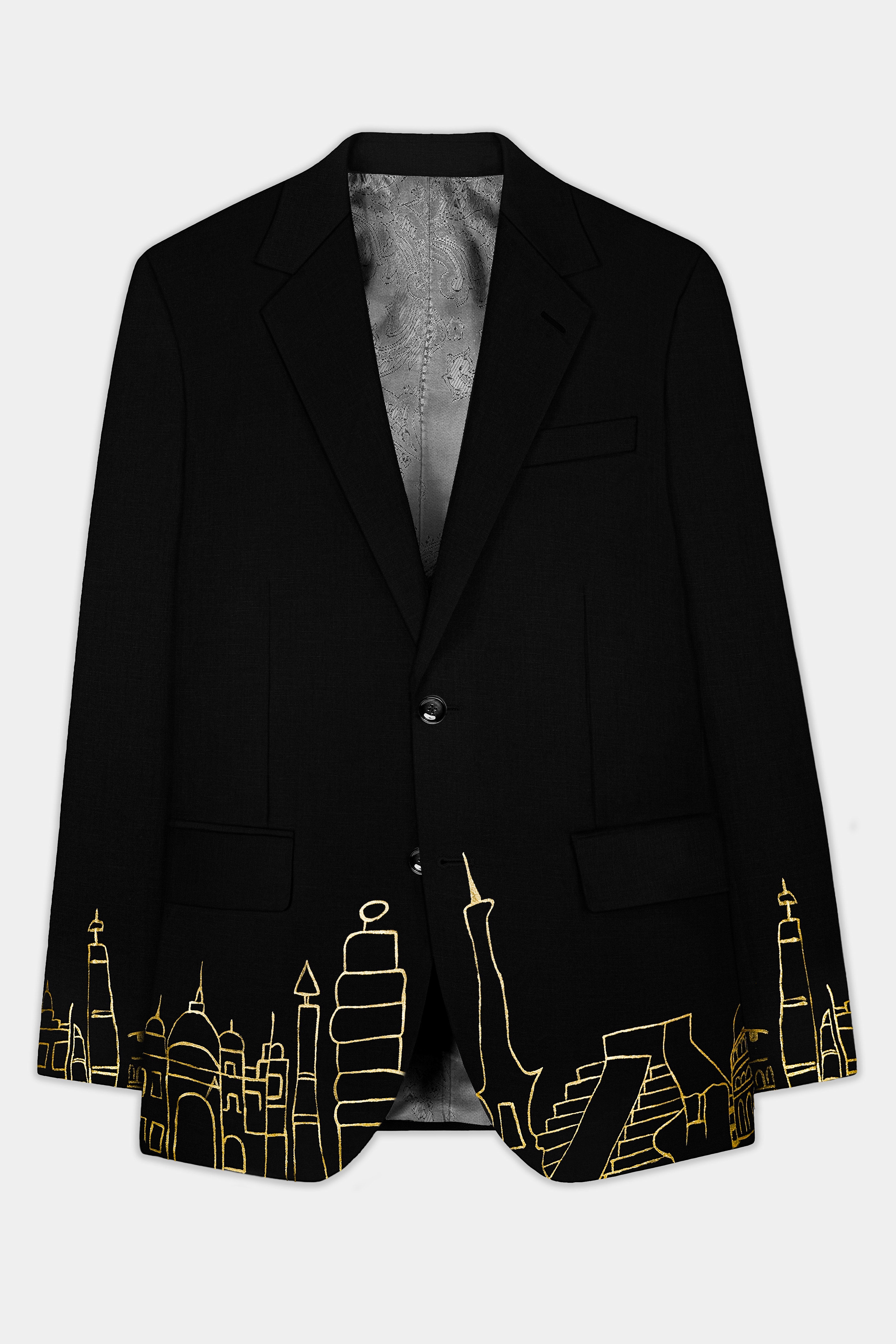 Jade Black Stretchable With Hand Painted Single Breasted Designer Blazer