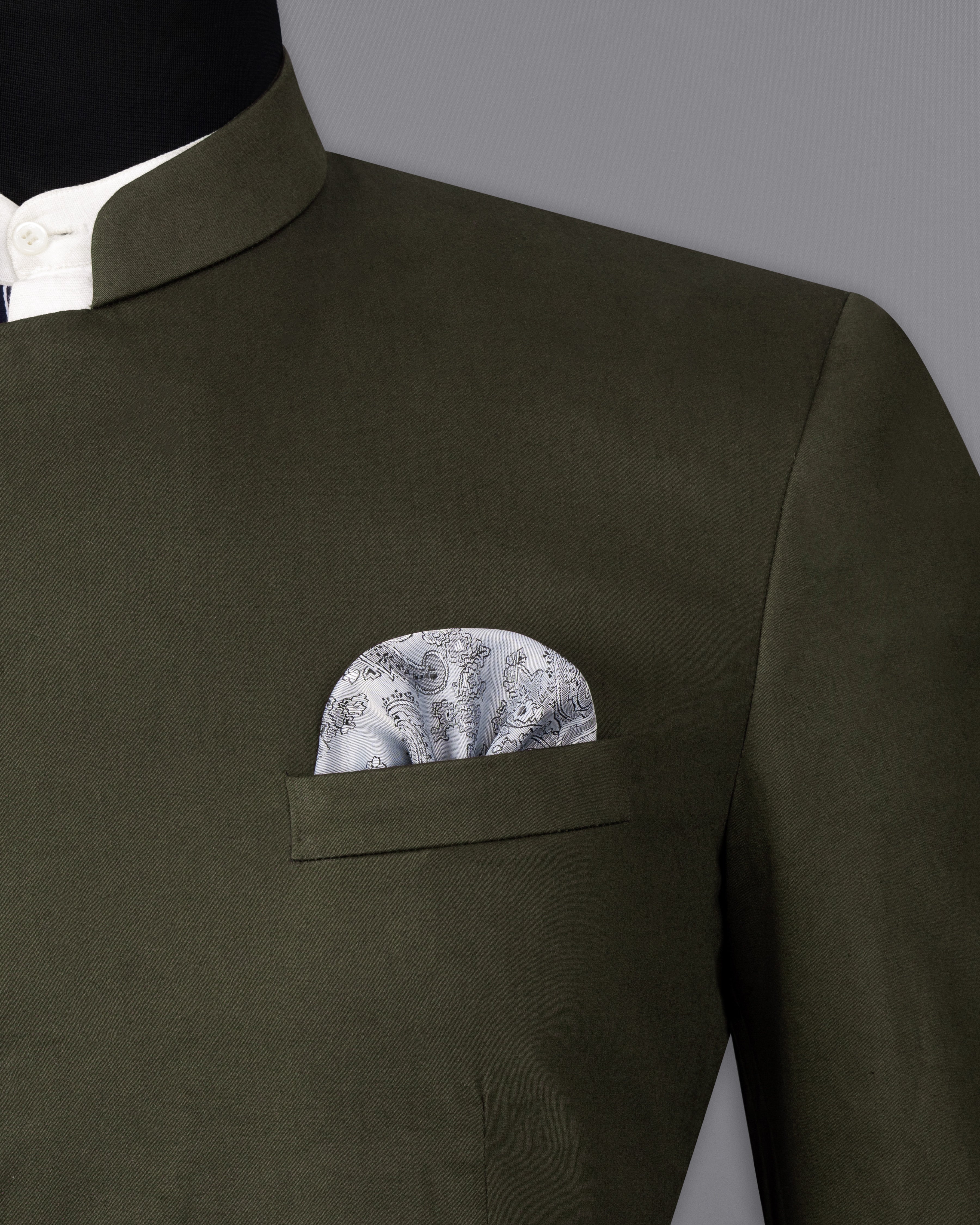 Taupe Green Cross Placket Stretchable Premium Cotton Bandhgala traveler Blazer