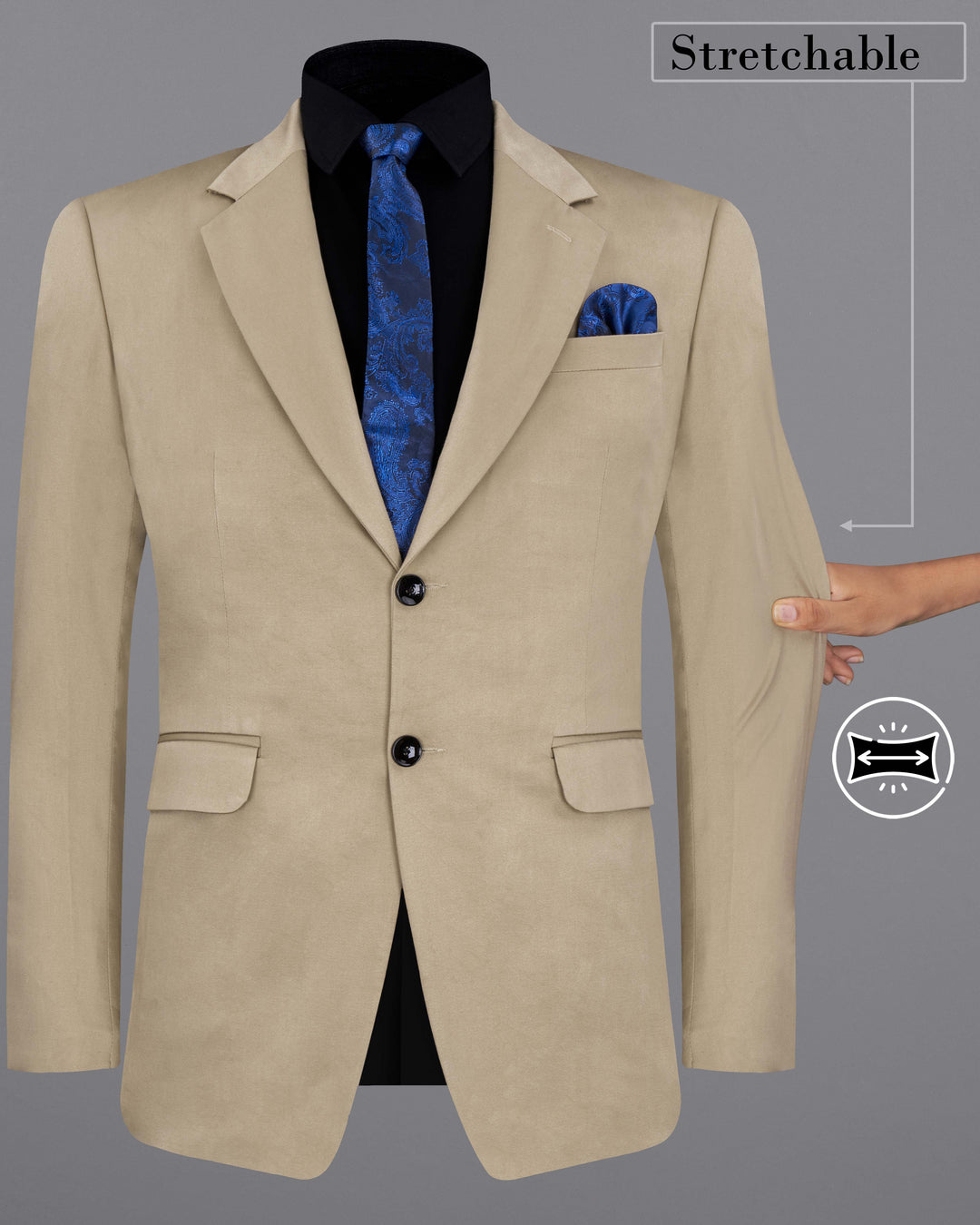 MOON MIST BEIGE STRETCHABLE PREMIUM COTTON TRAVELER PANTQUICKSAND BROWN STRETCHABLE PREMIUM COTTON TRAVELER BLAZER