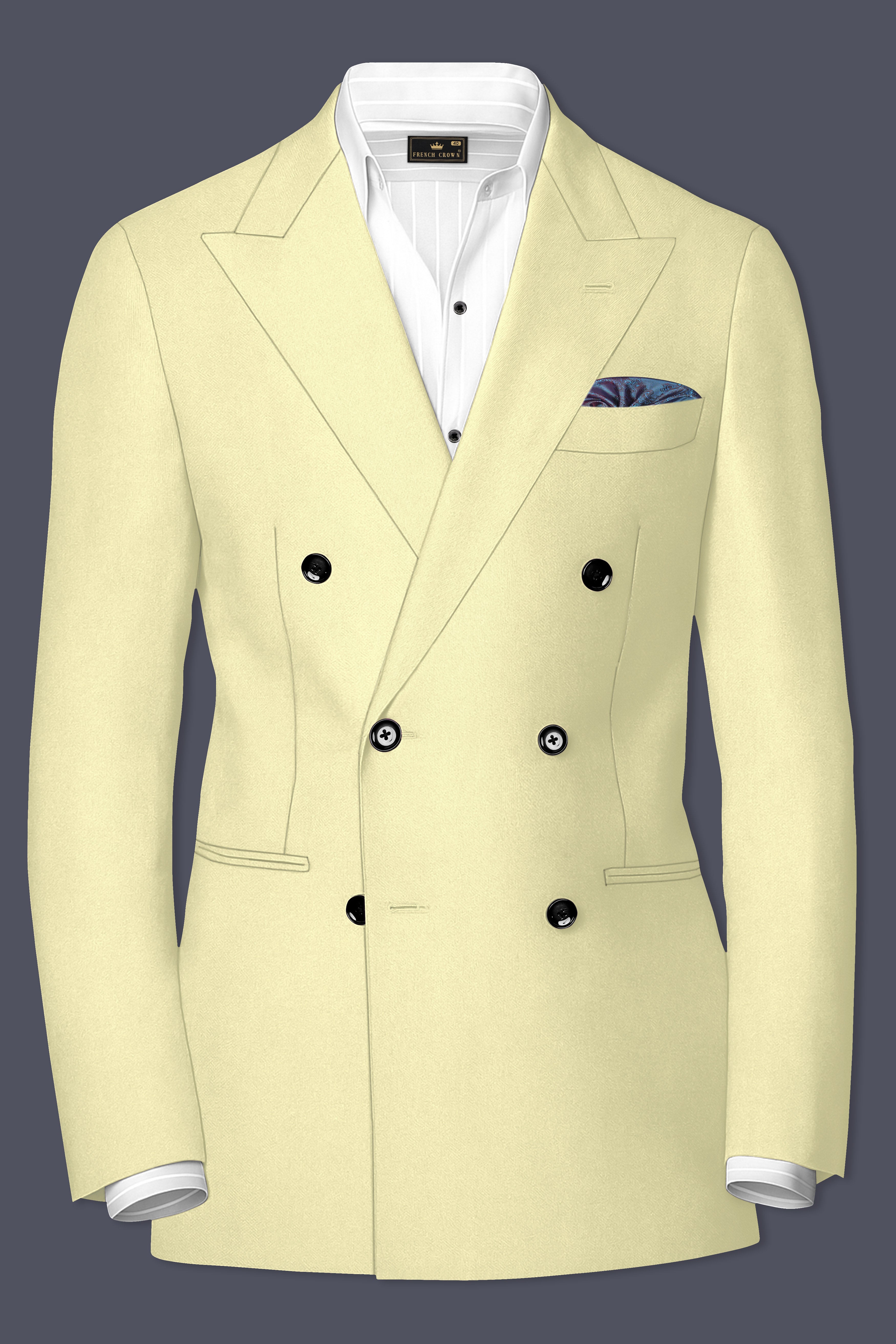 Maize Cream Stretchable Double Breasted Premium Cotton traveler Blazer