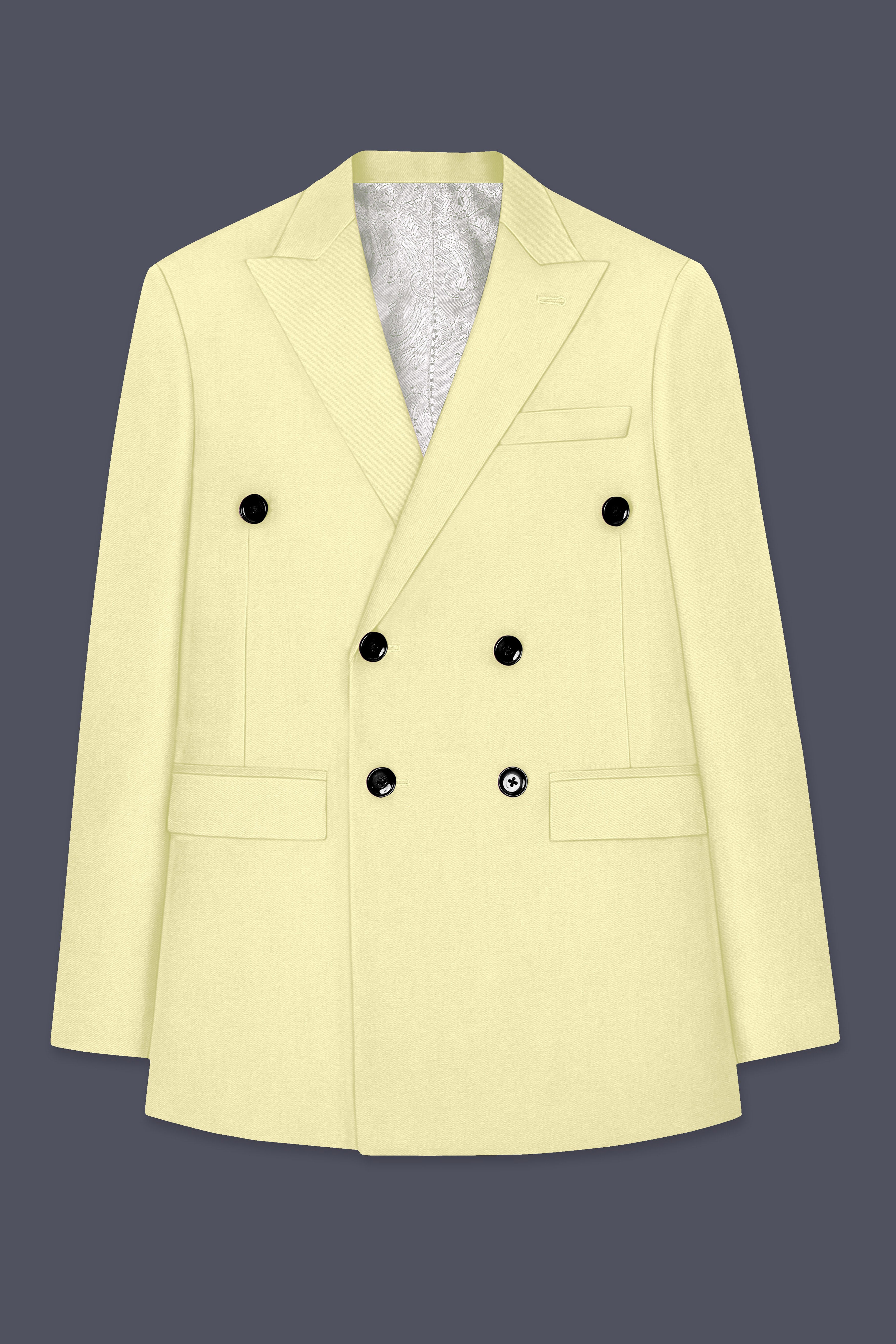 Maize Cream Stretchable Double Breasted Premium Cotton traveler Blazer