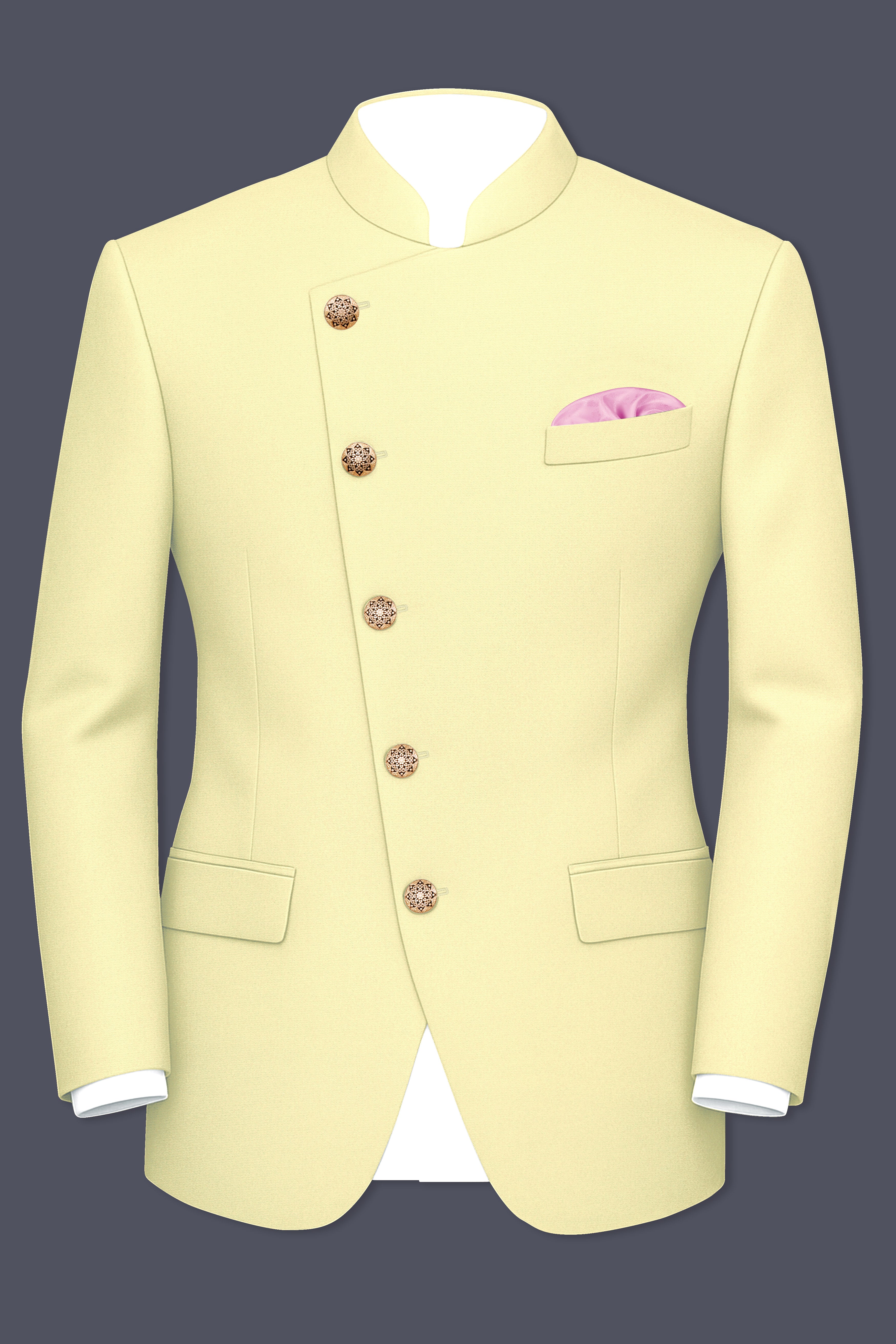 Maize Cream Cross Placket Bandhgala Premium Cotton Stretchable traveler Blazer