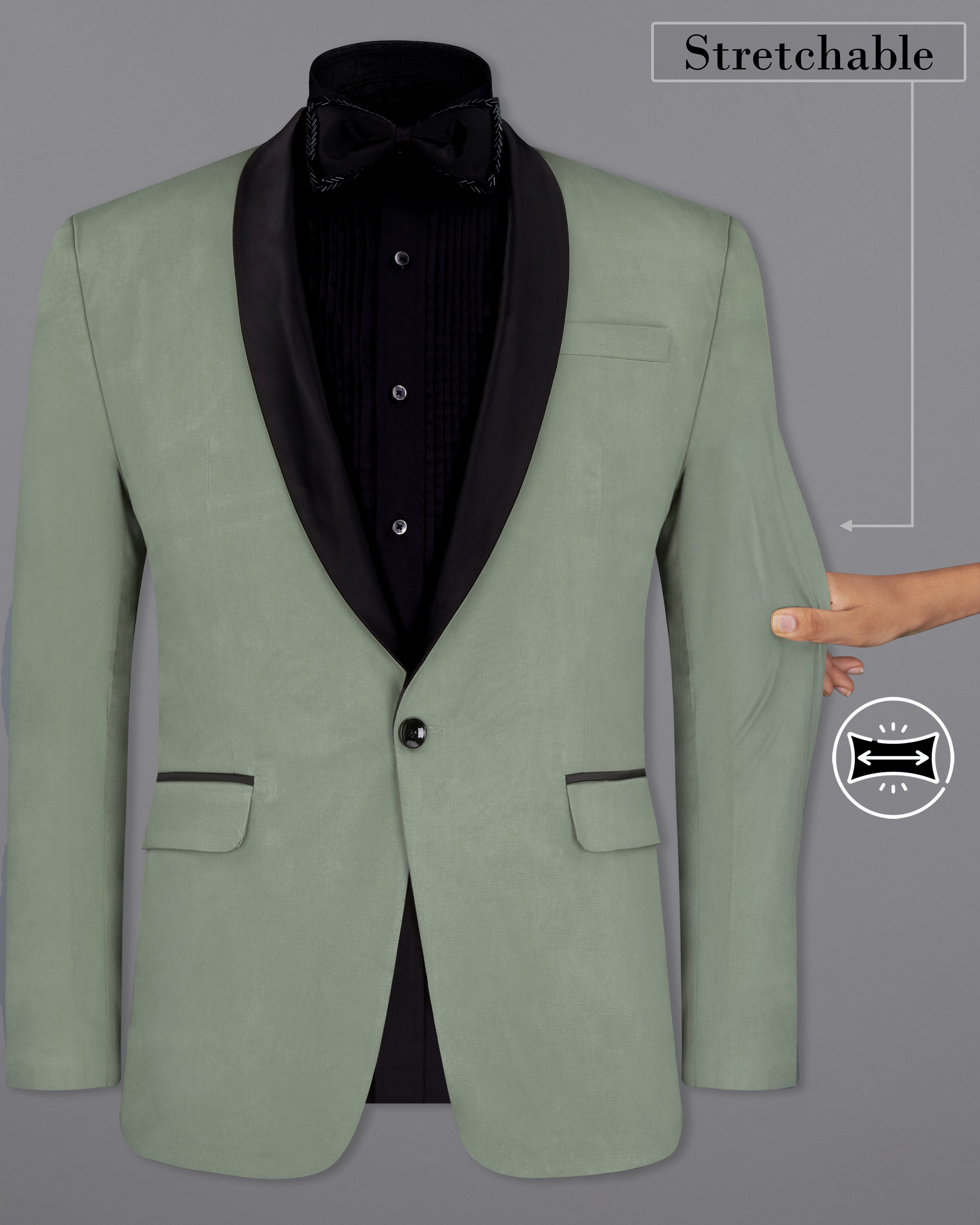 Granite Green Tuxedo With Black Lapel Premium Cotton Stretchable traveler Blazer